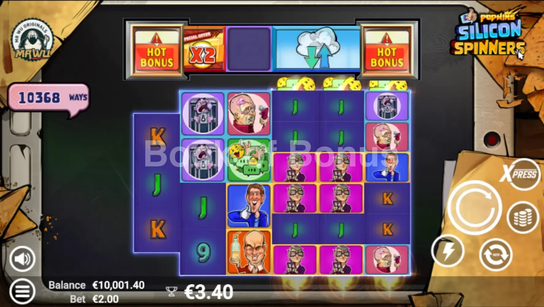 Silicon Spinners par Avatar UX - jeu de base et disposition des rouleaux