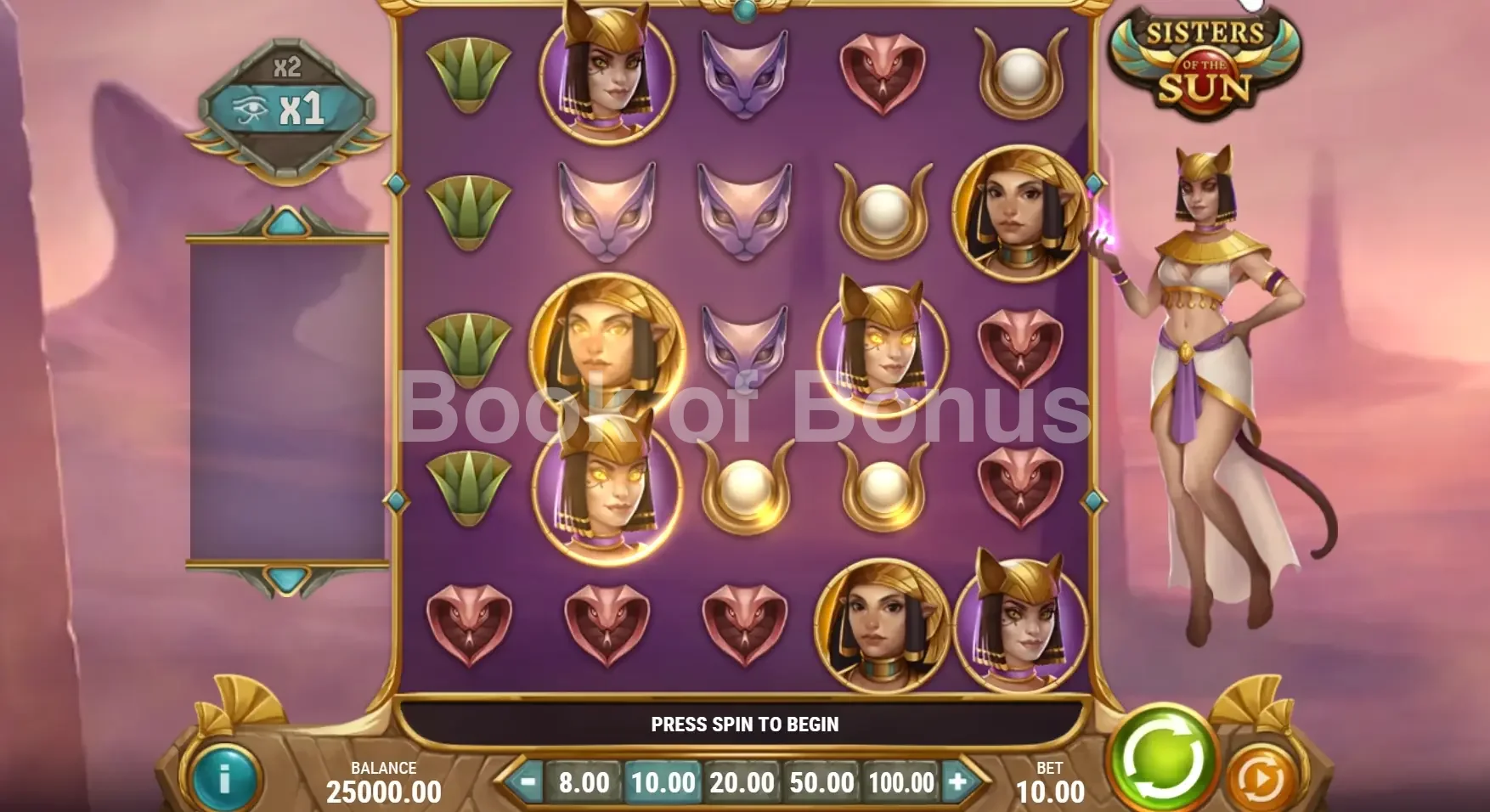 Sisters of the Sun par Play'n GO - jeu de base et disposition des rouleaux
