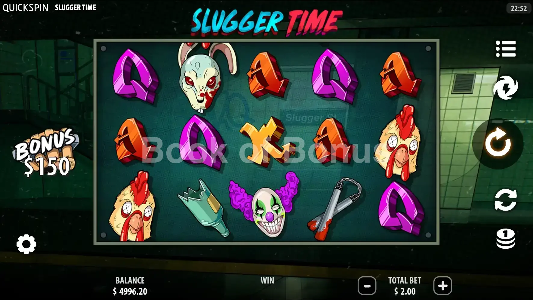 Slugger Time par Quickspin - jeu de base et disposition des rouleaux