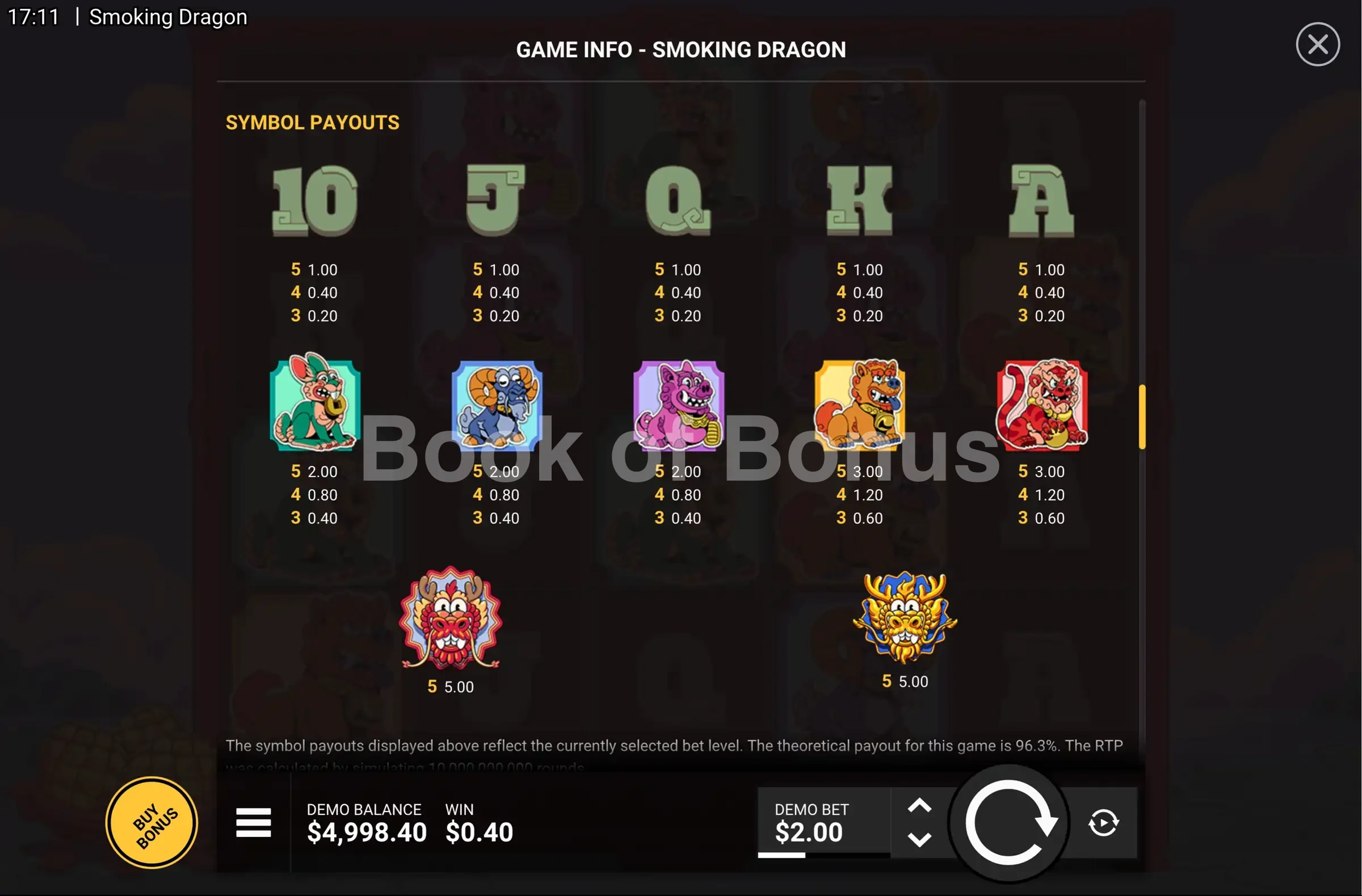 Smoking Dragon par Hacksaw Gaming - table des gains et valeurs des symboles
