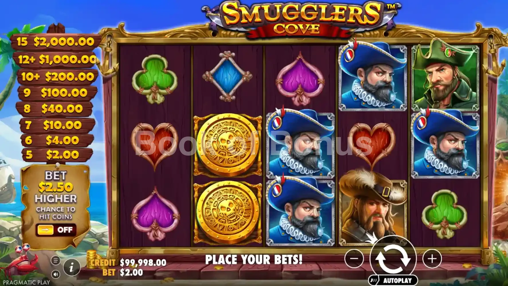 Smugglers Cove par Pragmatic Play - jeu de base et disposition des rouleaux