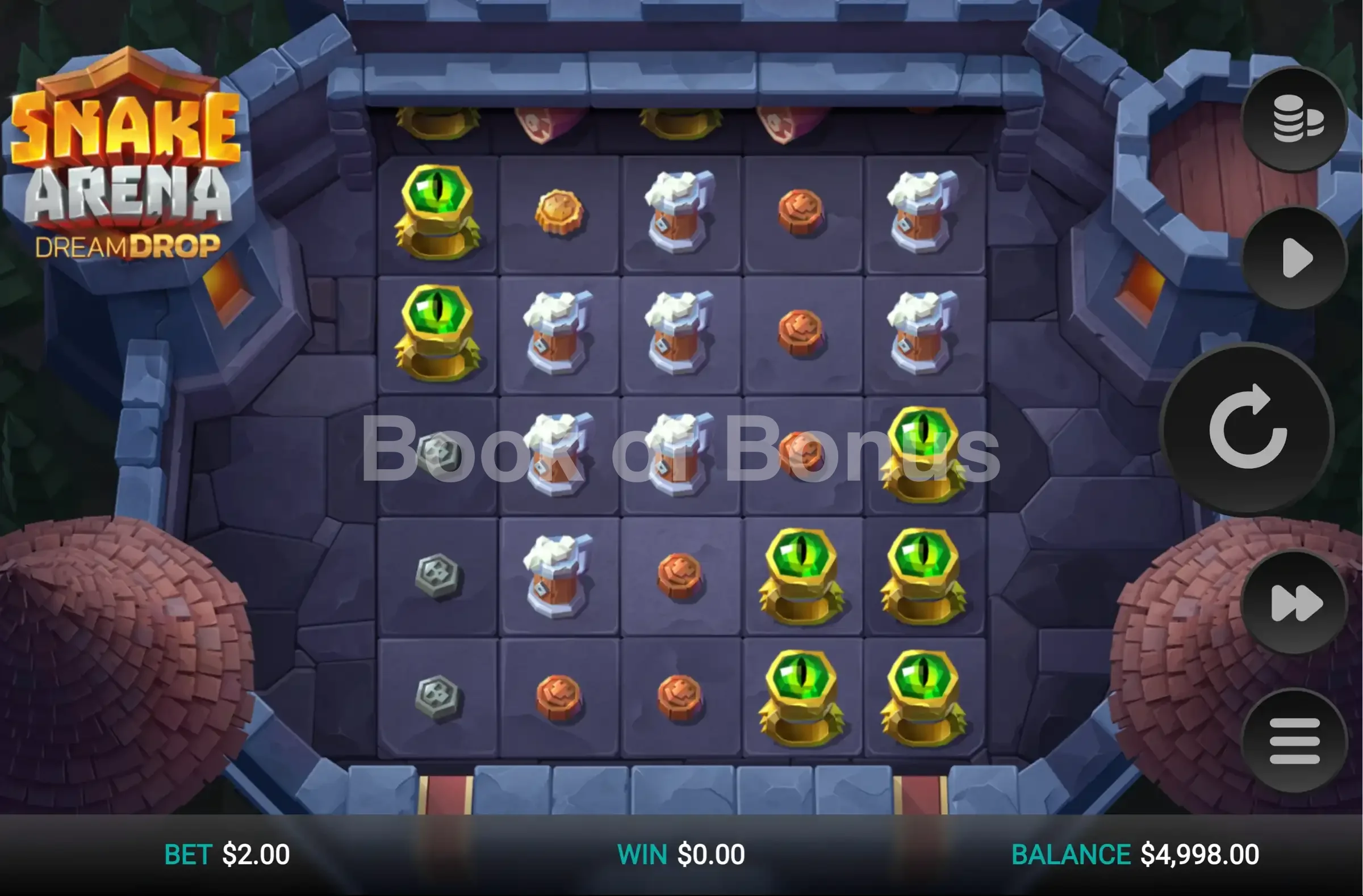 Snake Arena Dream Drop par Relax Gaming - jeu de base et disposition des rouleaux