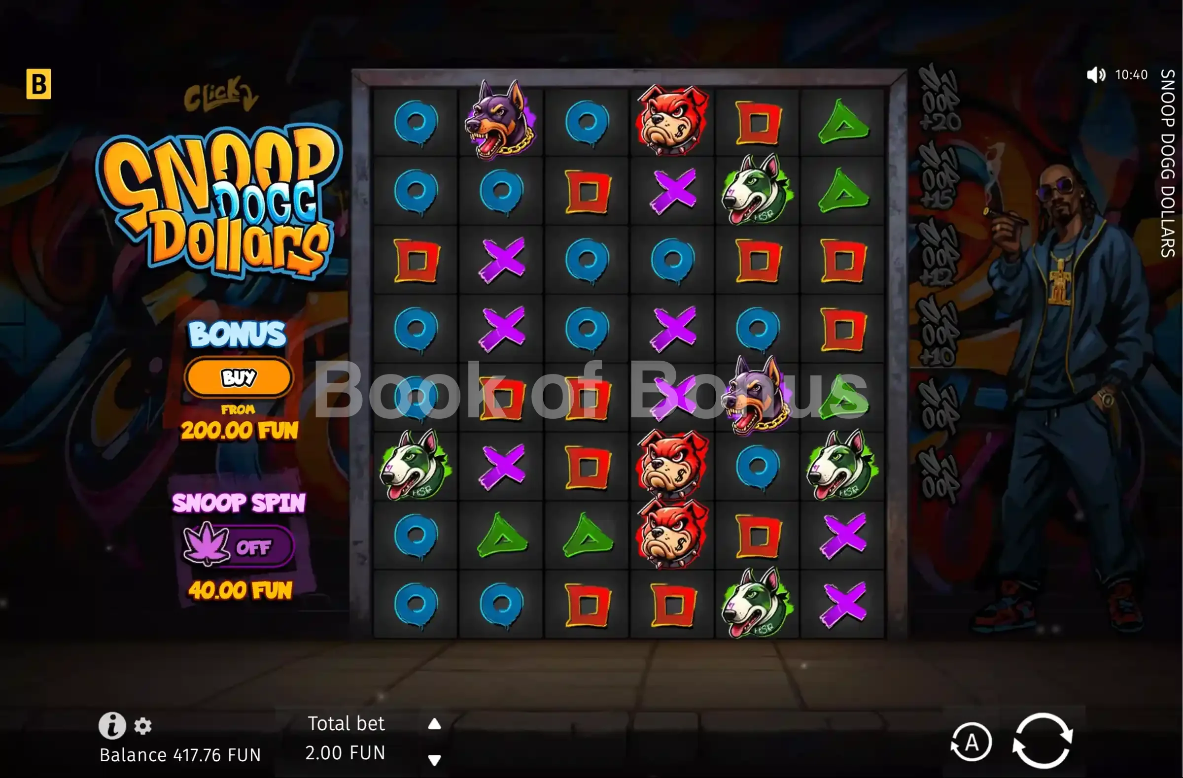 Snoop Dogg Dollars par BGaming - jeu de base et disposition des rouleaux