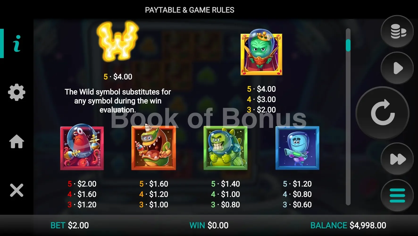 Space Attacks Dream Drop par Relax Gaming - table des gains et valeurs des symboles