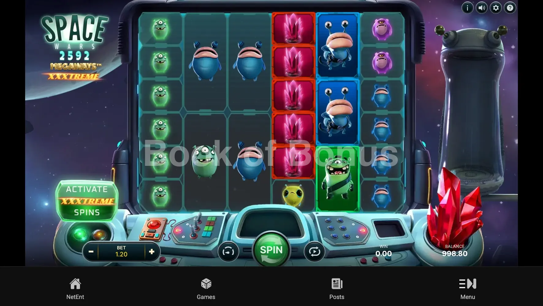 Space Wars XXXtreme Megaways par NetEnt - jeu de base et disposition des rouleaux
