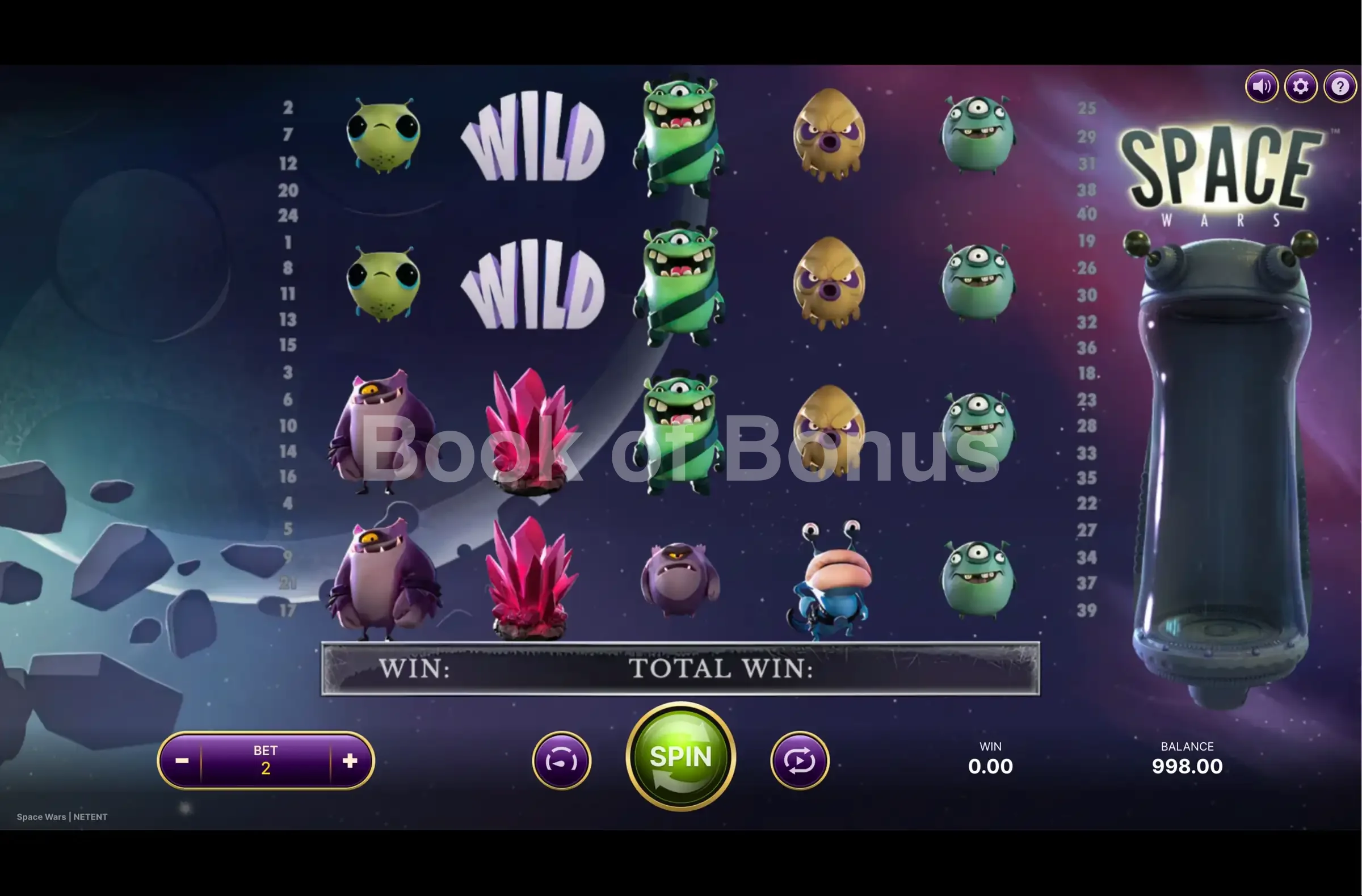 Space Wars par NetEnt - jeu de base et disposition des rouleaux