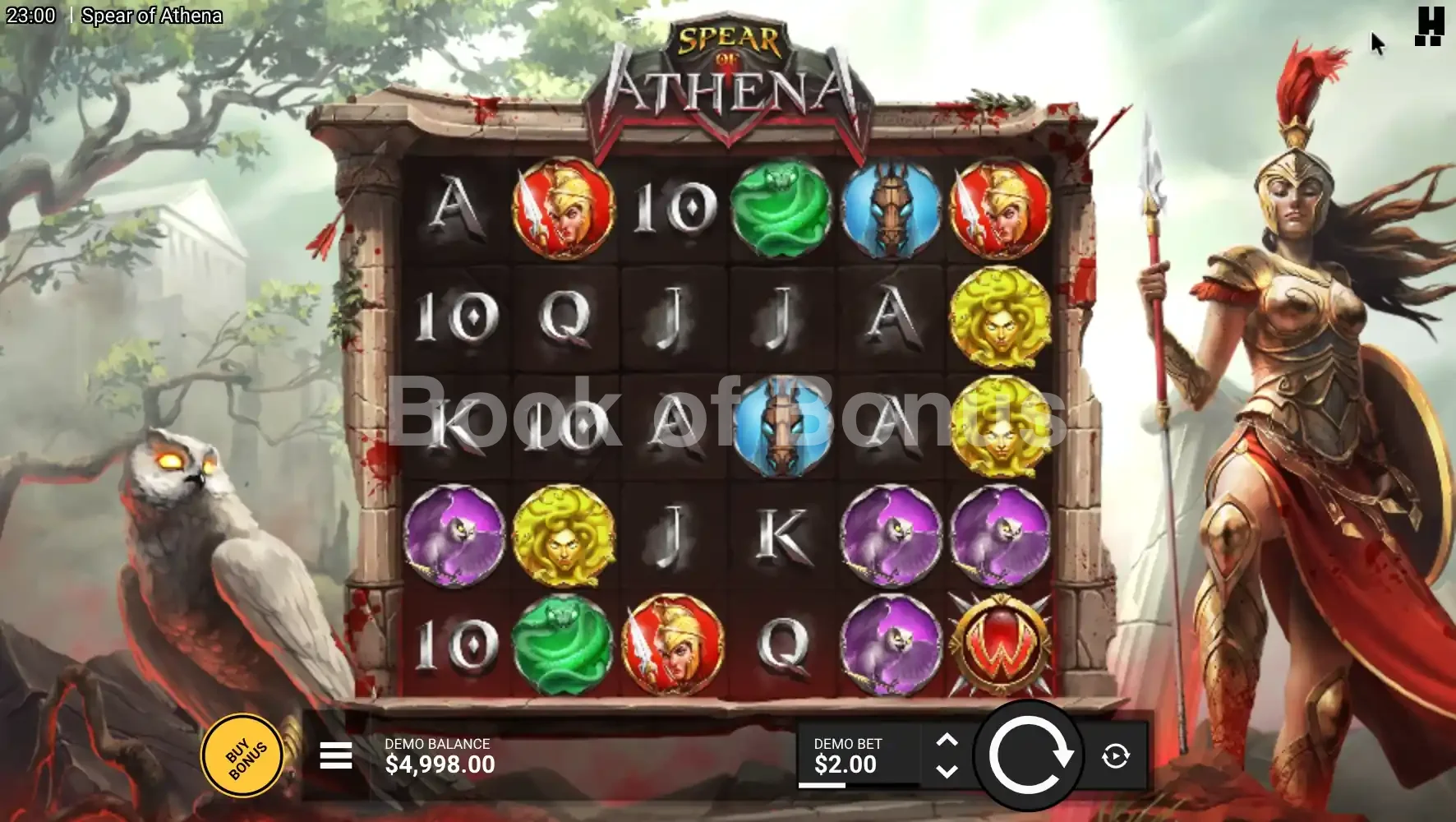 Spear of Athena par Hacksaw Gaming - jeu de base et disposition des rouleaux