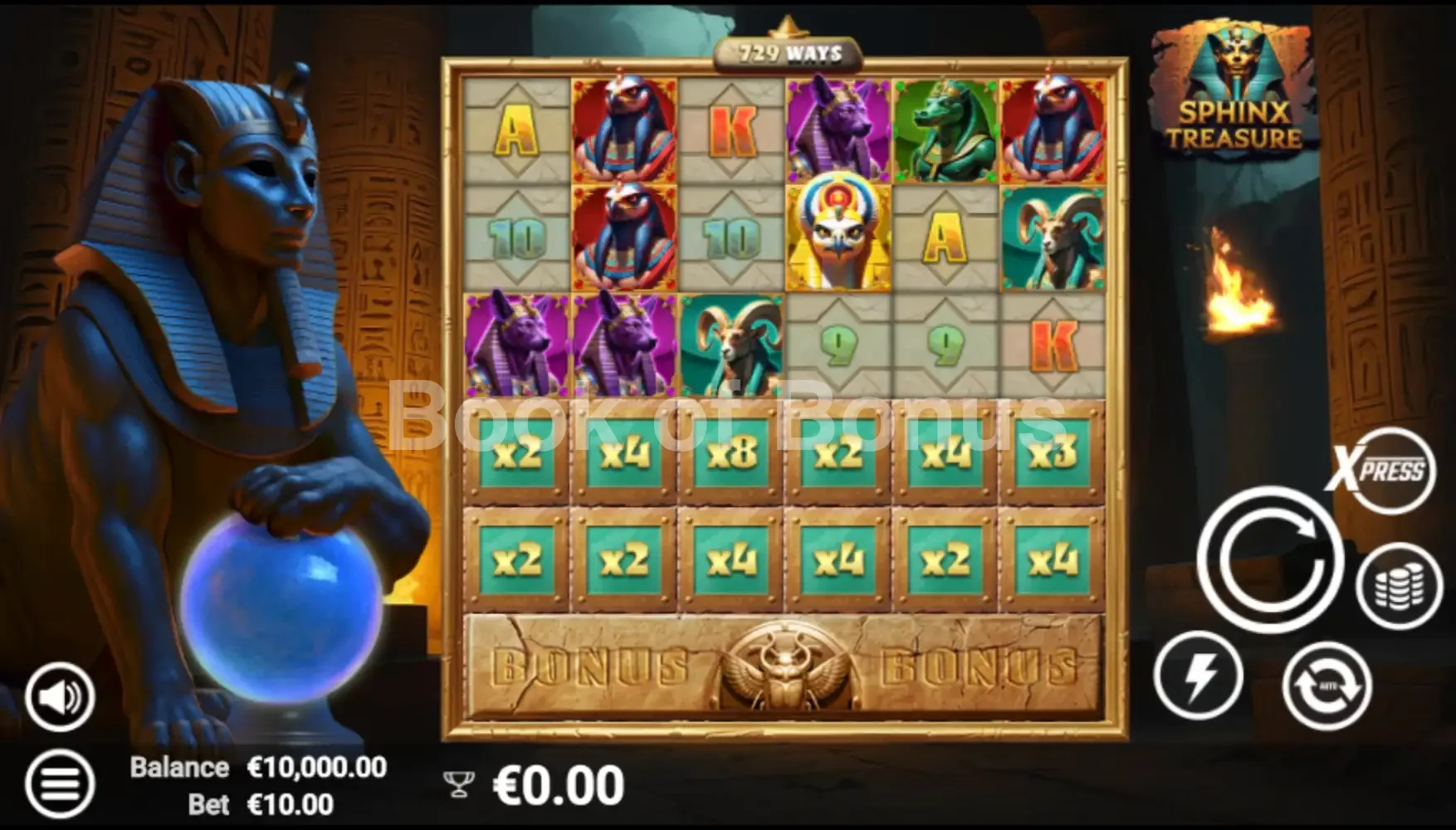 Sphinx Treasure par Avatar UX - jeu de base et disposition des rouleaux