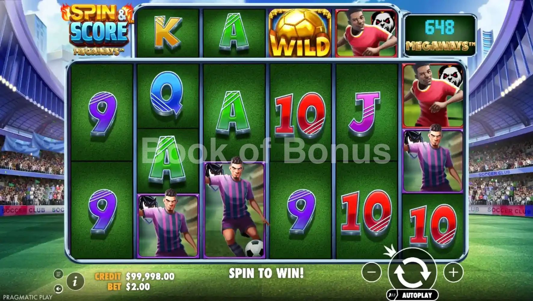 Spin & Score Megaways par Pragmatic Play - jeu de base et disposition des rouleaux