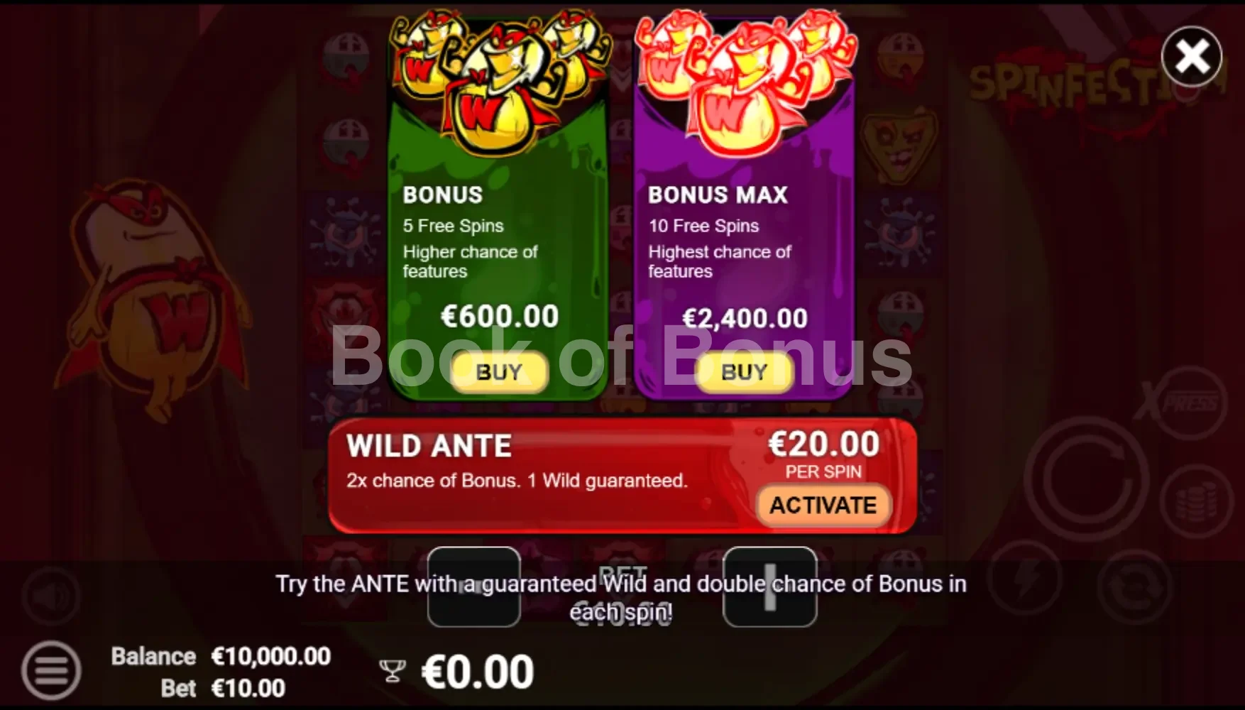 Spinfection par Avatar UX - menu d'achat de bonus et options