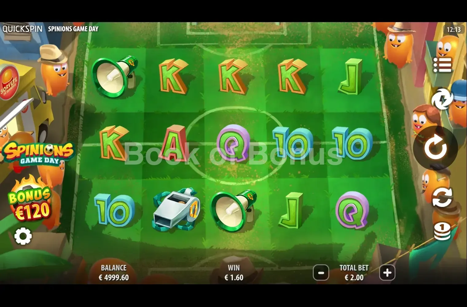 Spinions Game Day par Quickspin - jeu de base et disposition des rouleaux