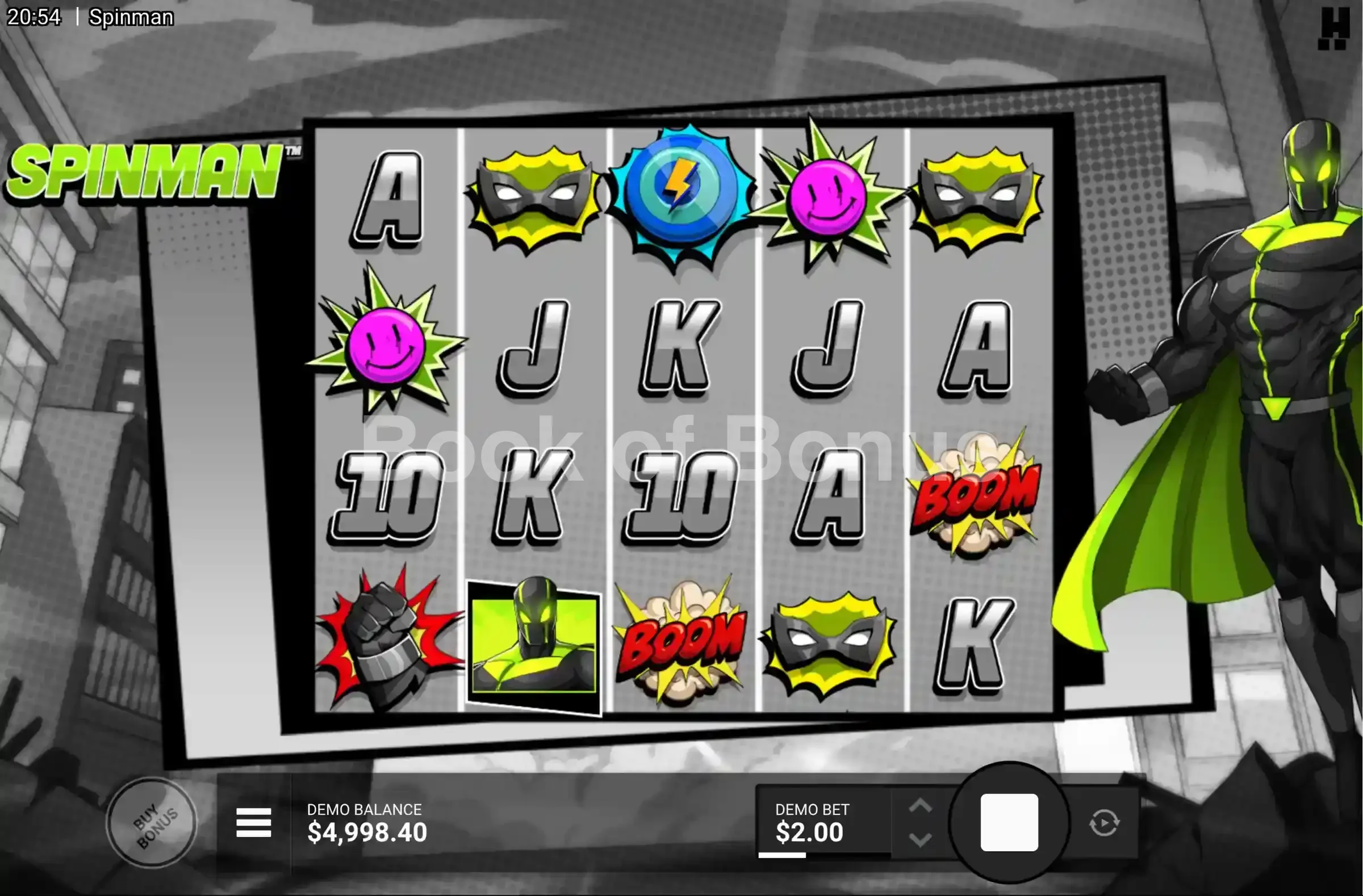Spinman par Hacksaw Gaming - jeu de base et disposition des rouleaux
