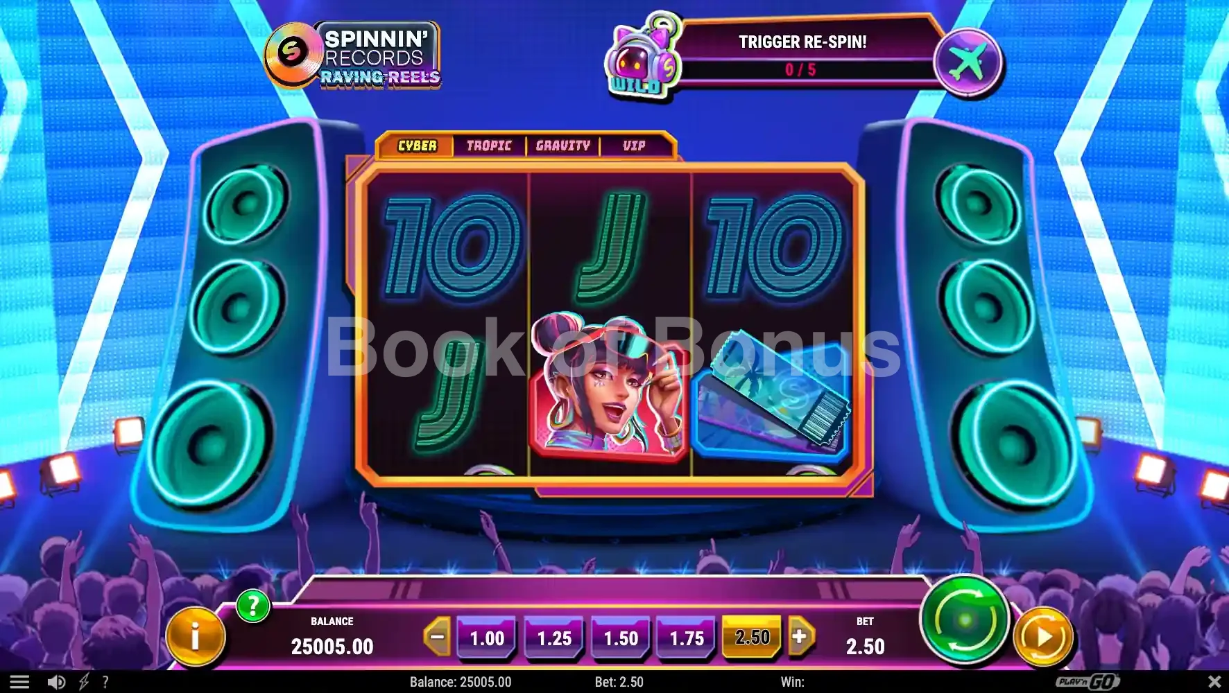 Spinnin' Records Raving Reels par Play'n GO - jeu de base et disposition des rouleaux