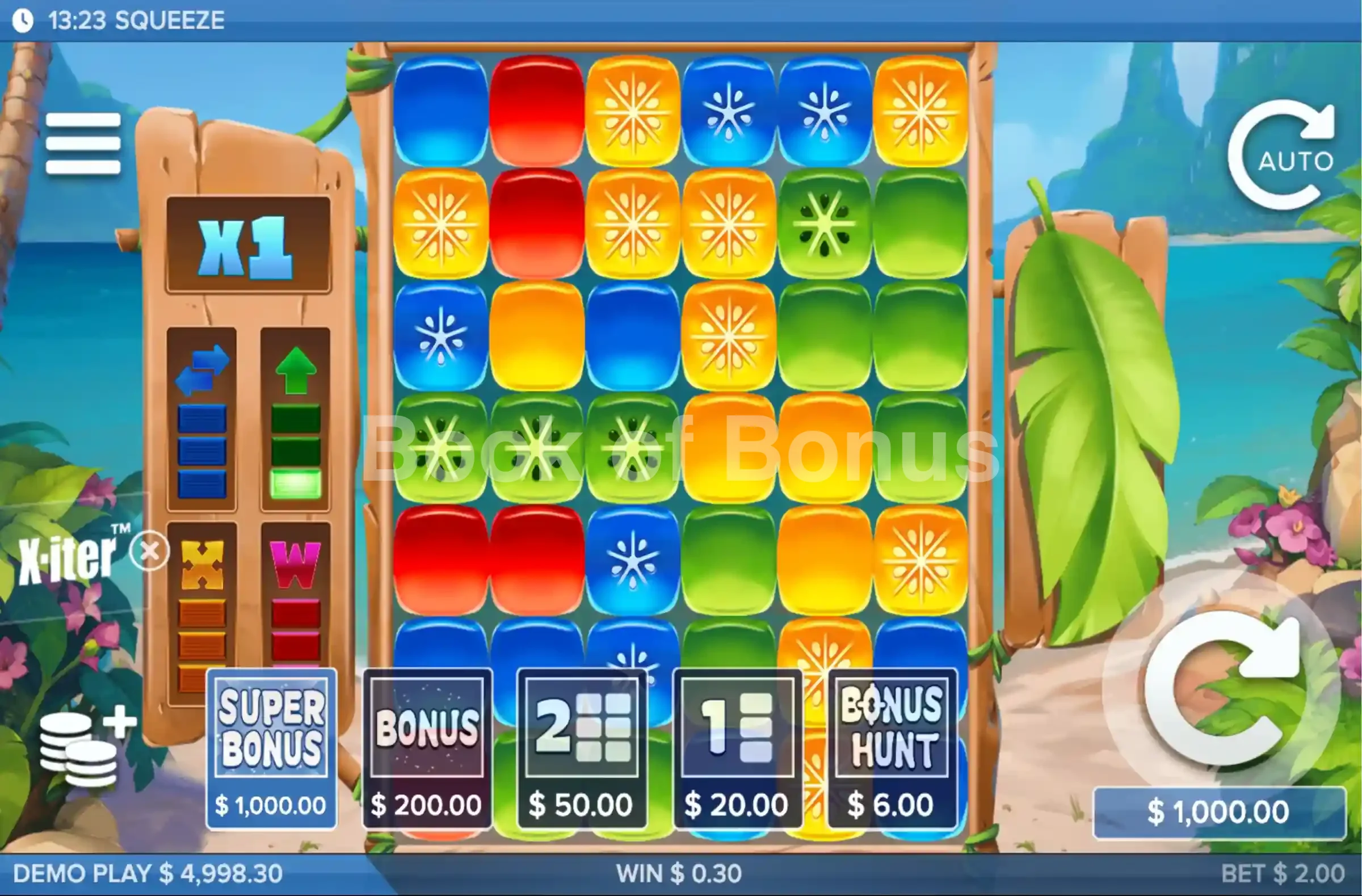Squeeze par ELK Studios - menu d'achat de bonus et options