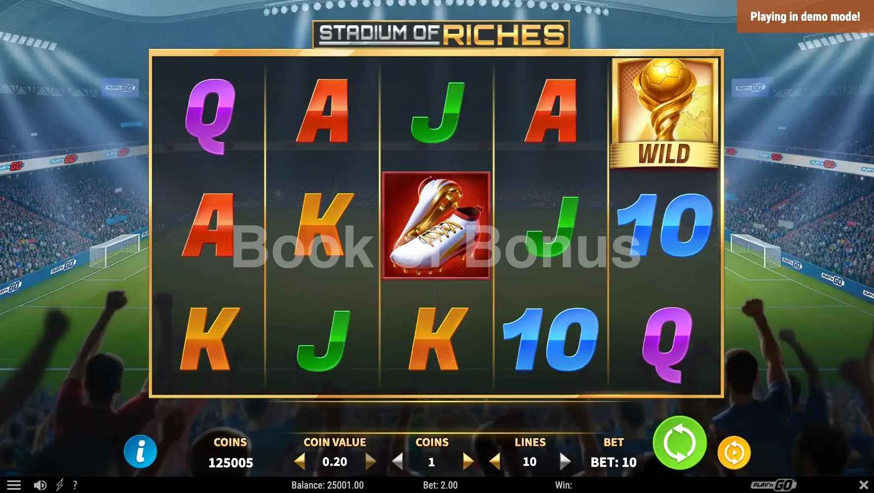 Stadium of Riches par Play'n GO - jeu de base et disposition des rouleaux