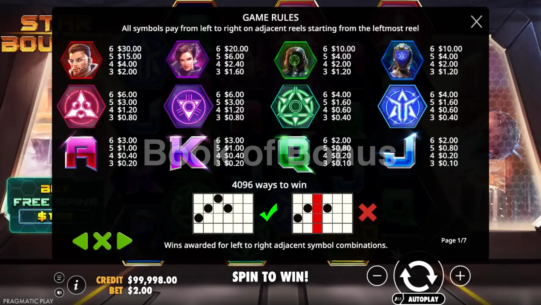 Star Bounty par Pragmatic Play - table des gains et valeurs des symboles