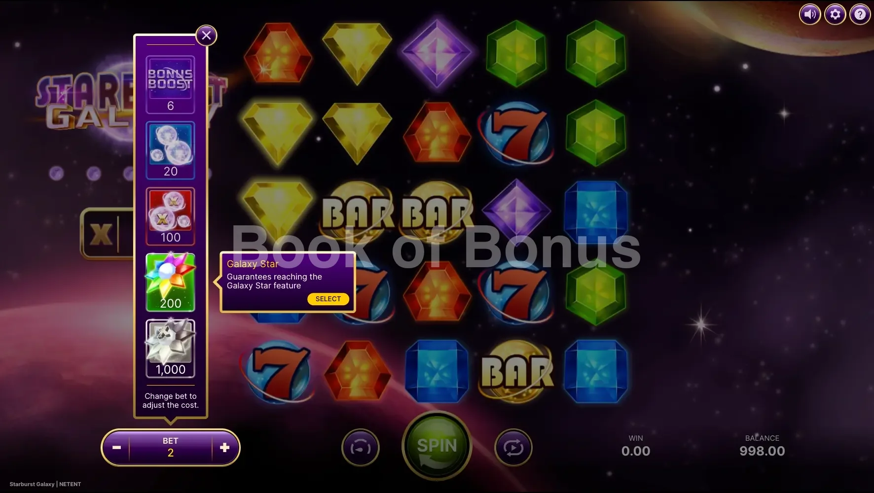 Achat de bonus Starburst Galaxy