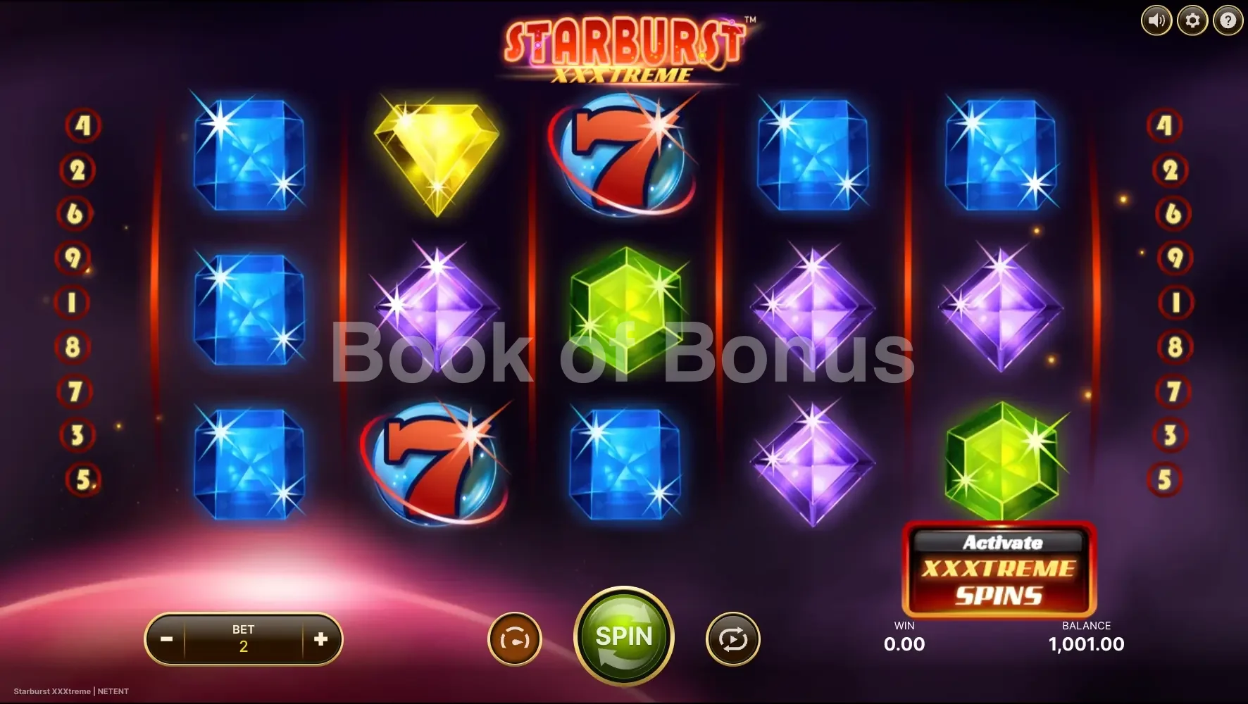 Starburst XXXtreme par NetEnt - jeu de base et disposition des rouleaux