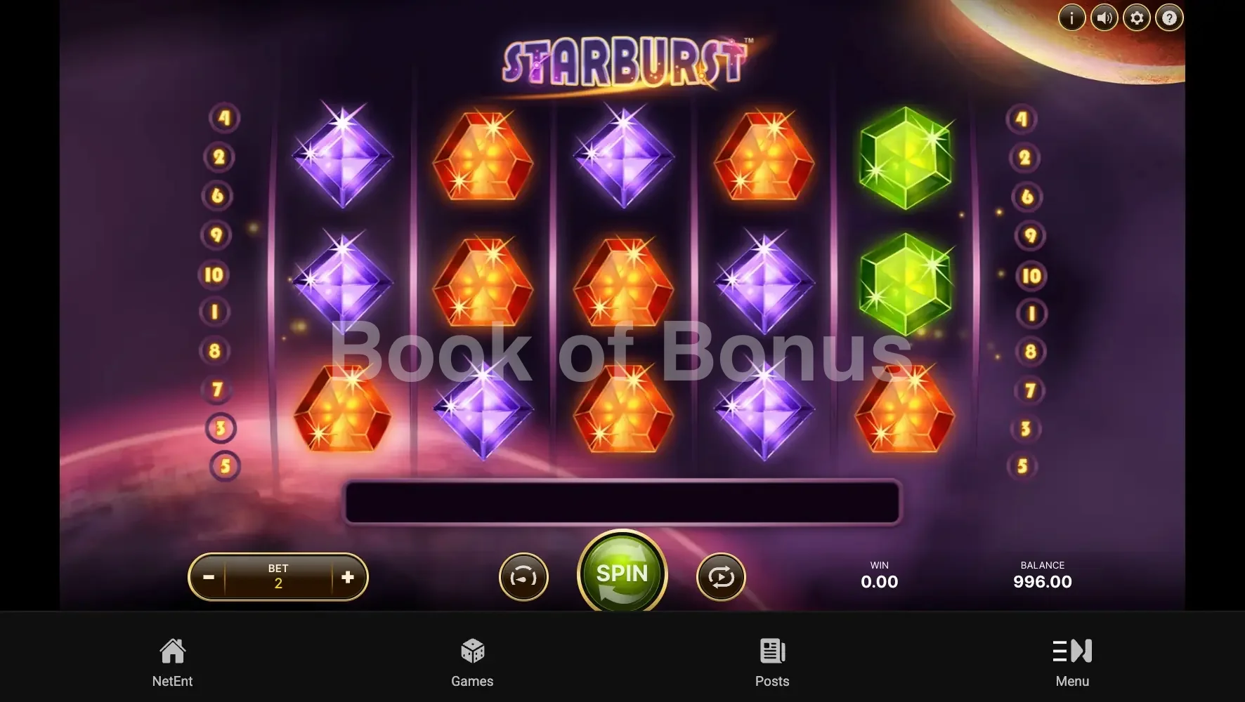 Starburst par NetEnt - base game 2