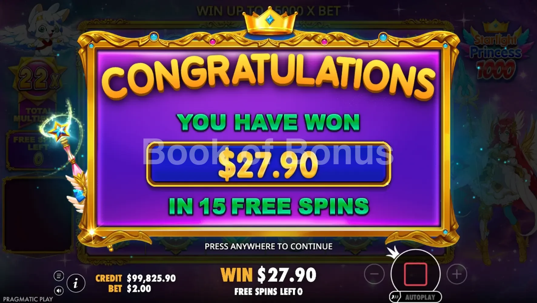 Gros gain Starlight Princess 1000