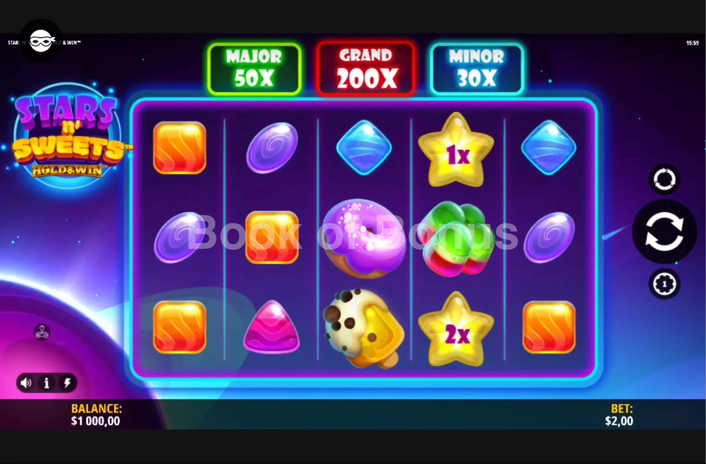 Stars n’ Sweets Hold & Win par iSoftBet - jeu de base et disposition des rouleaux