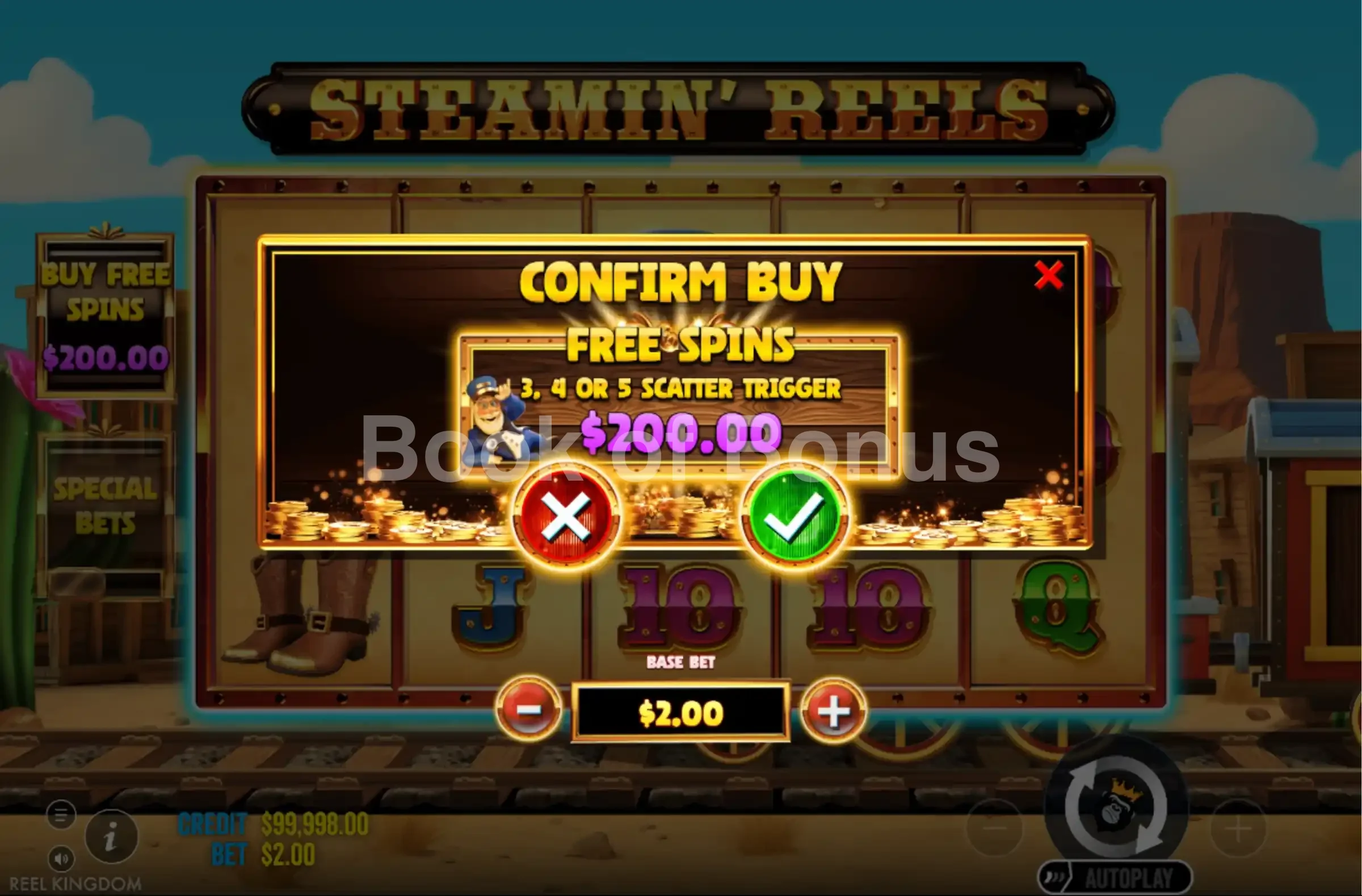 Steamin Reels par Pragmatic Play - menu d'achat de bonus et options