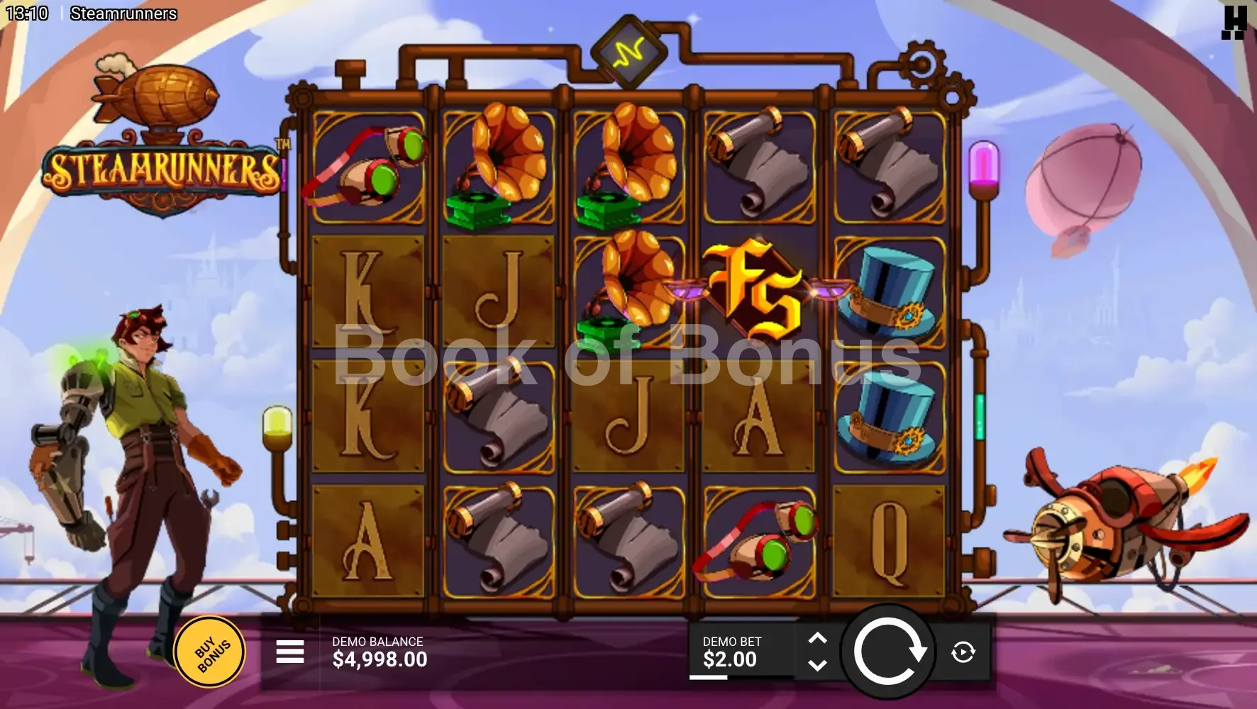 Steamrunners par Hacksaw Gaming - jeu de base et disposition des rouleaux