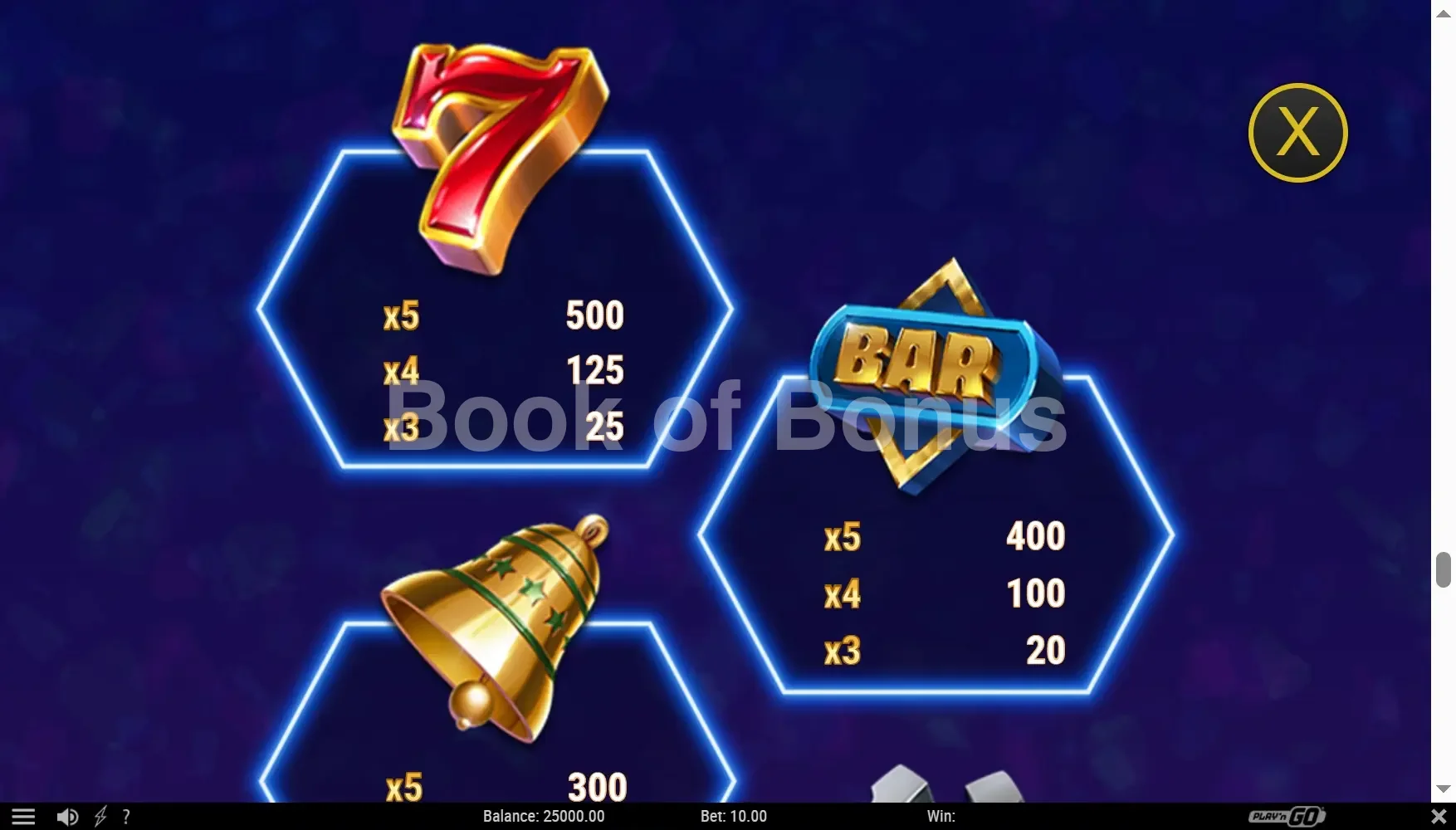 Stepping Diamonds par Play'n GO - table des gains et valeurs des symboles