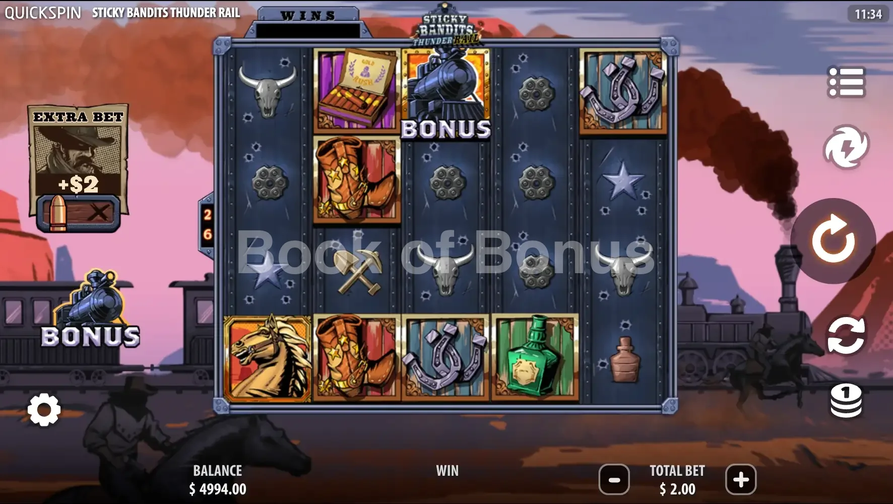 Sticky Bandits Thunder Rail par Quickspin - jeu de base et disposition des rouleaux