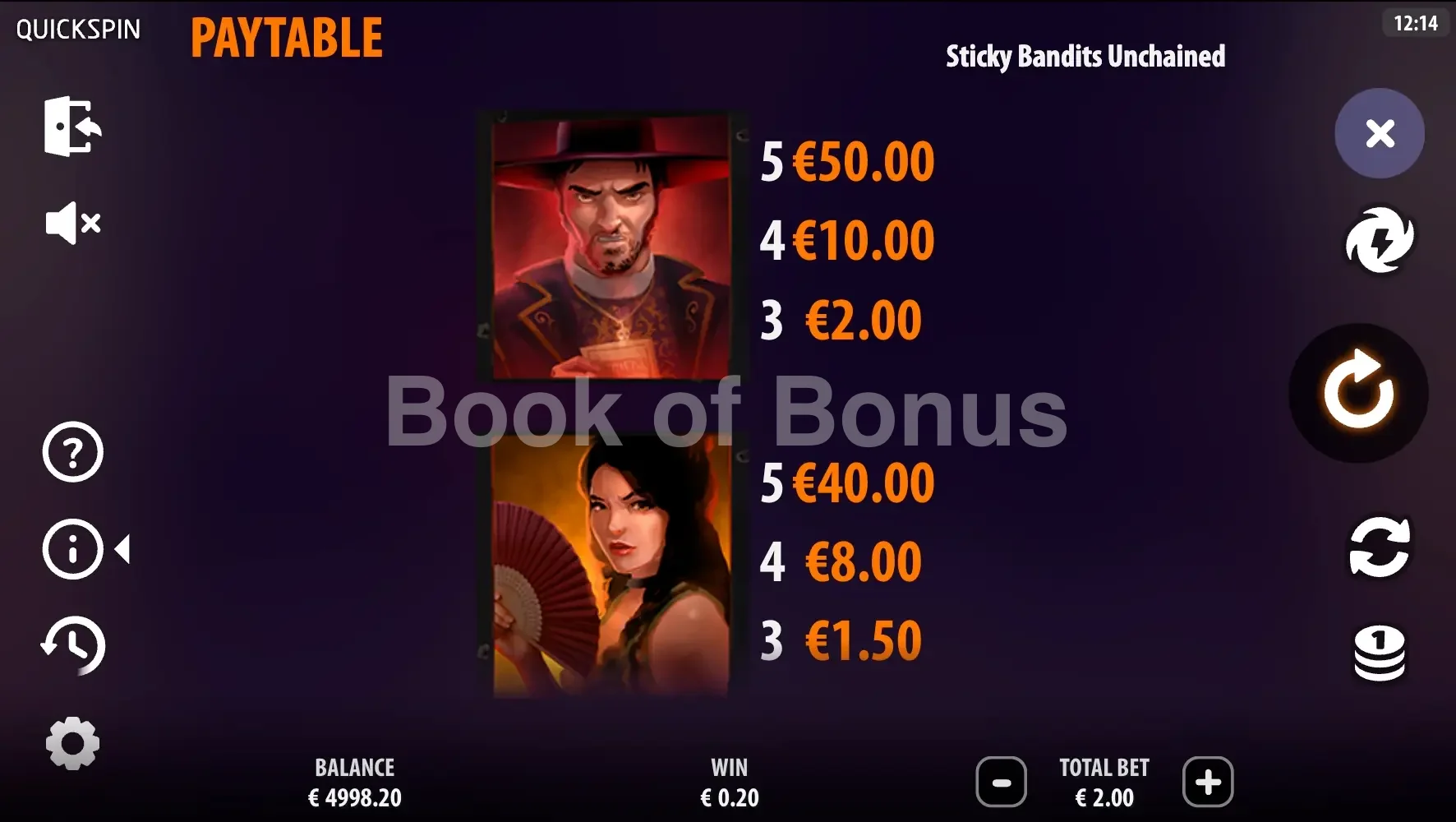 Sticky Bandits Unchained par Quickspin - table des gains et valeurs des symboles