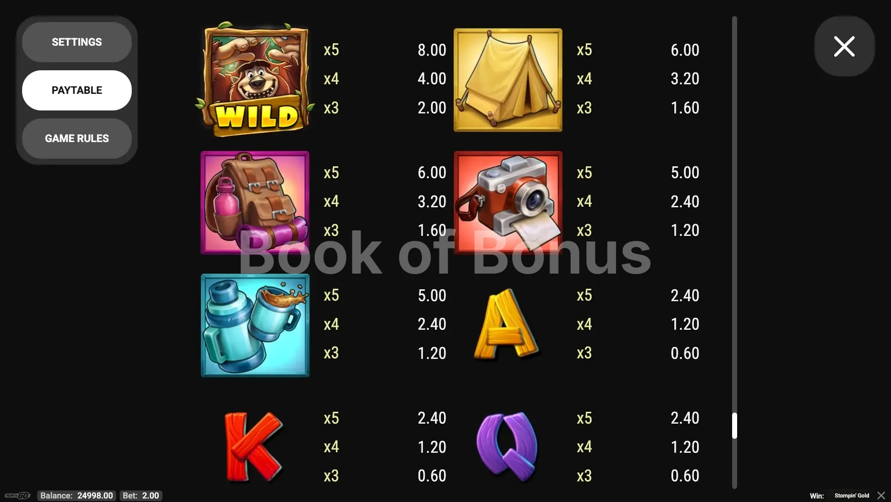 Stompin’ Gold par Play'n GO - table des gains et valeurs des symboles