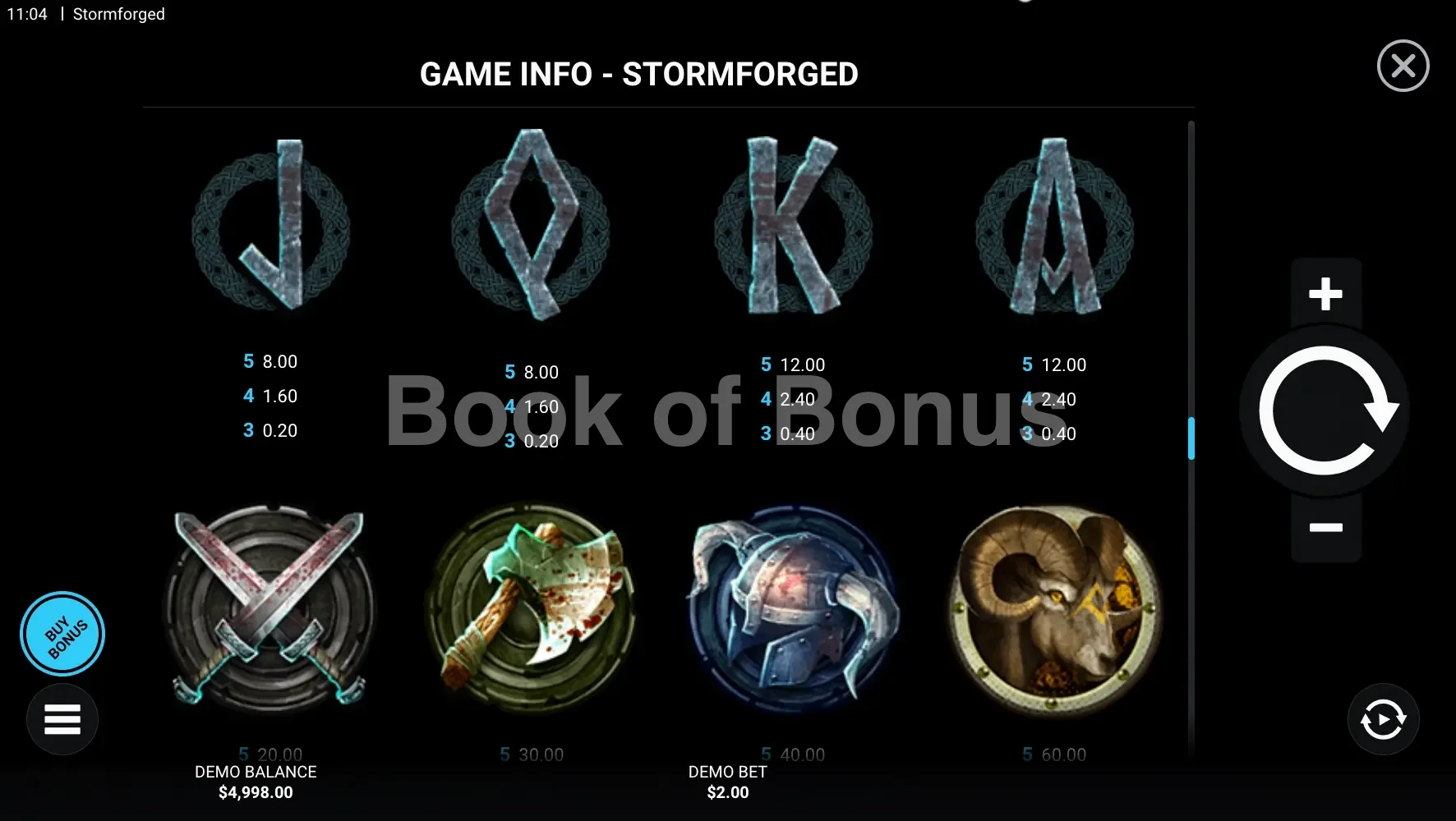 Stormforged par Hacksaw Gaming - table des gains et valeurs des symboles
