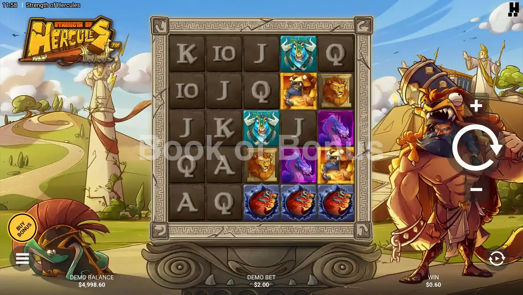 Strength of Hercules par Hacksaw Gaming - jeu de base et disposition des rouleaux