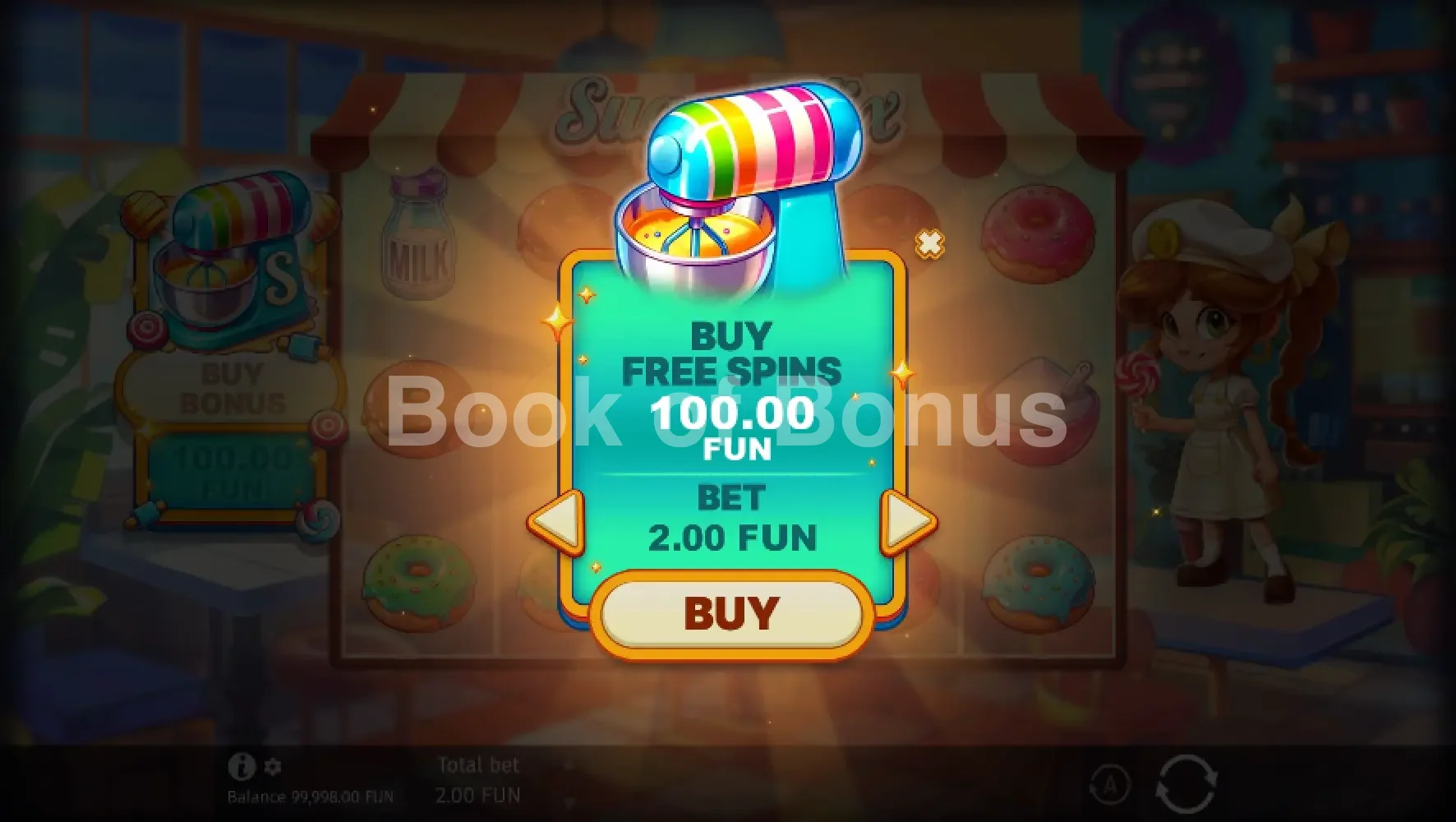 Sugar Mix par BGaming - menu d'achat de bonus et options