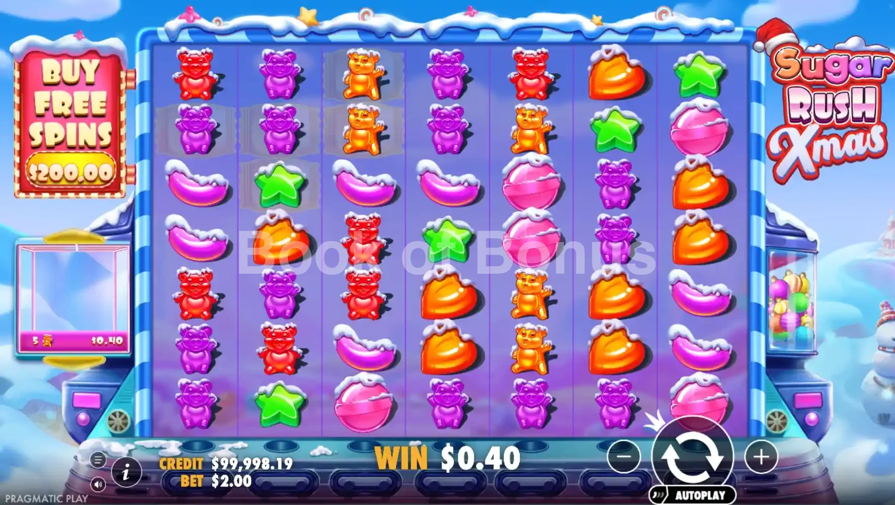 Sugar Rush Xmas par Pragmatic Play - jeu de base et disposition des rouleaux