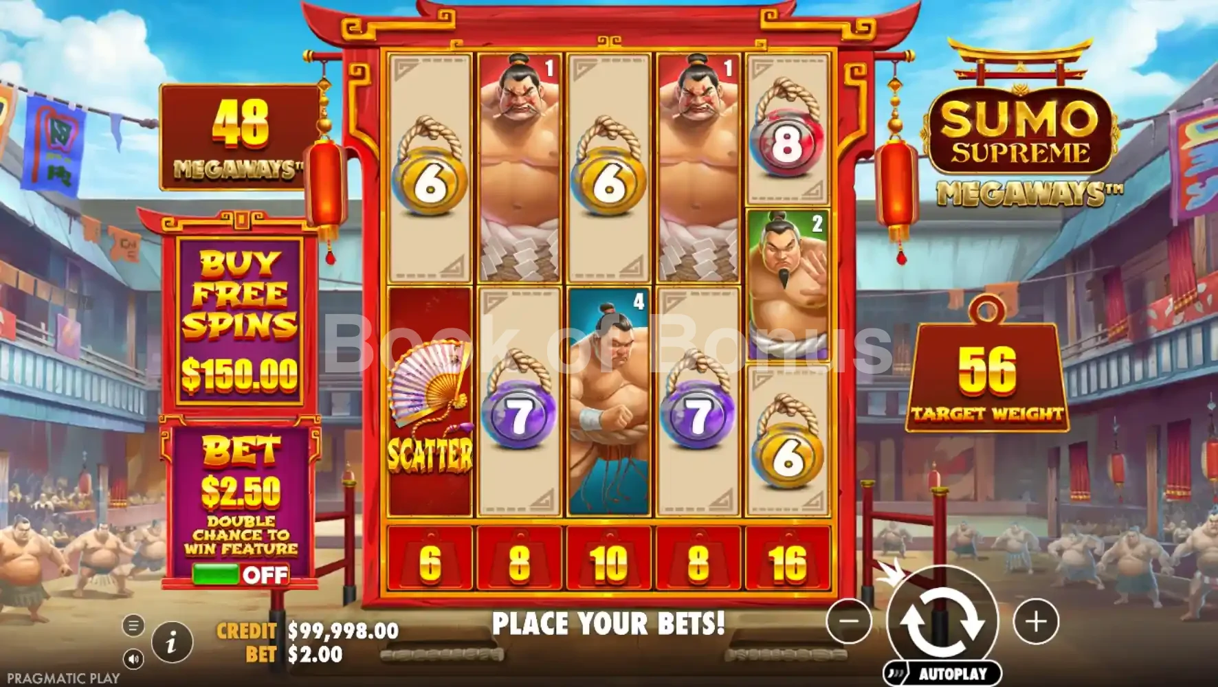 Sumo Supreme Megaways par Pragmatic Play - jeu de base et disposition des rouleaux