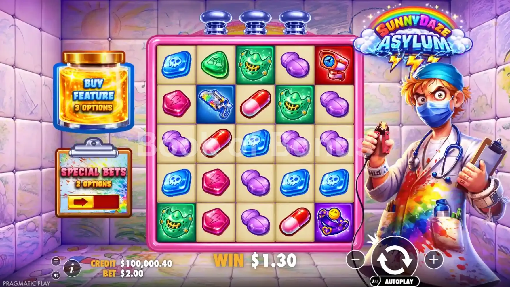 Sunnydaze Asylum par Pragmatic Play - jeu de base et disposition des rouleaux