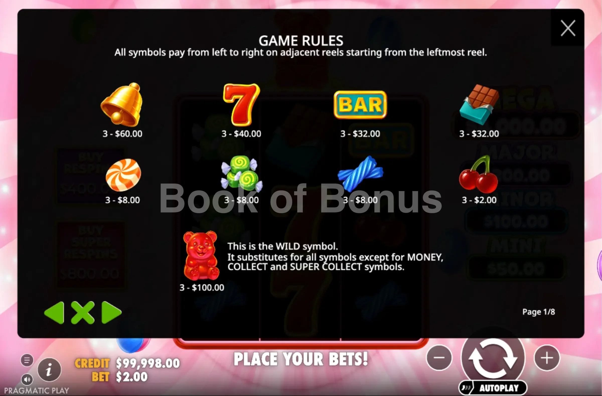 Table des paiements Super Gummy Strike