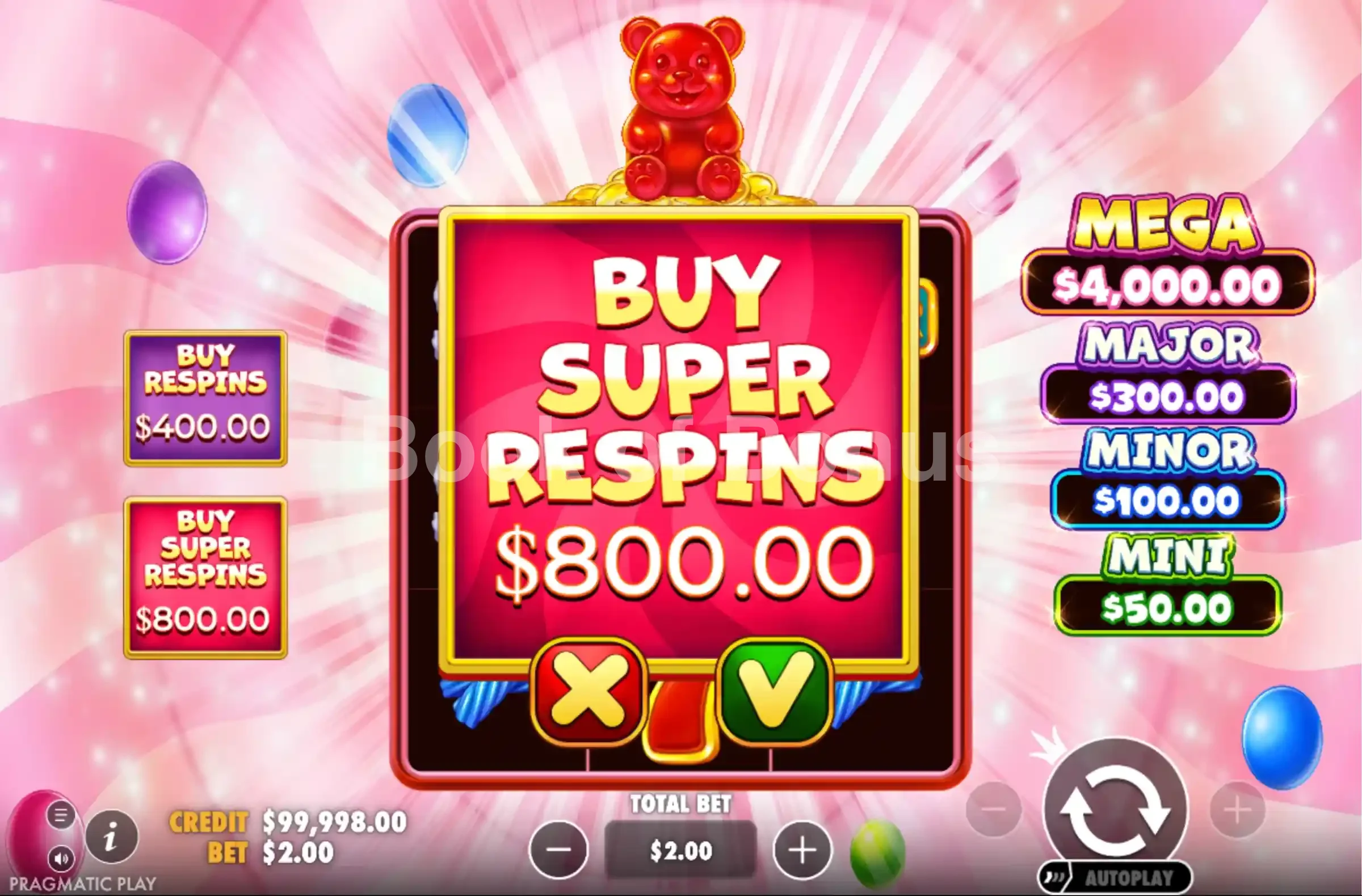 Achat du bonus Super Gummy Strike