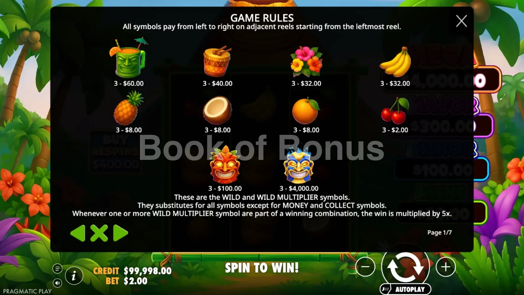 Super Tiki Strike par Pragmatic Play - table des gains et valeurs des symboles