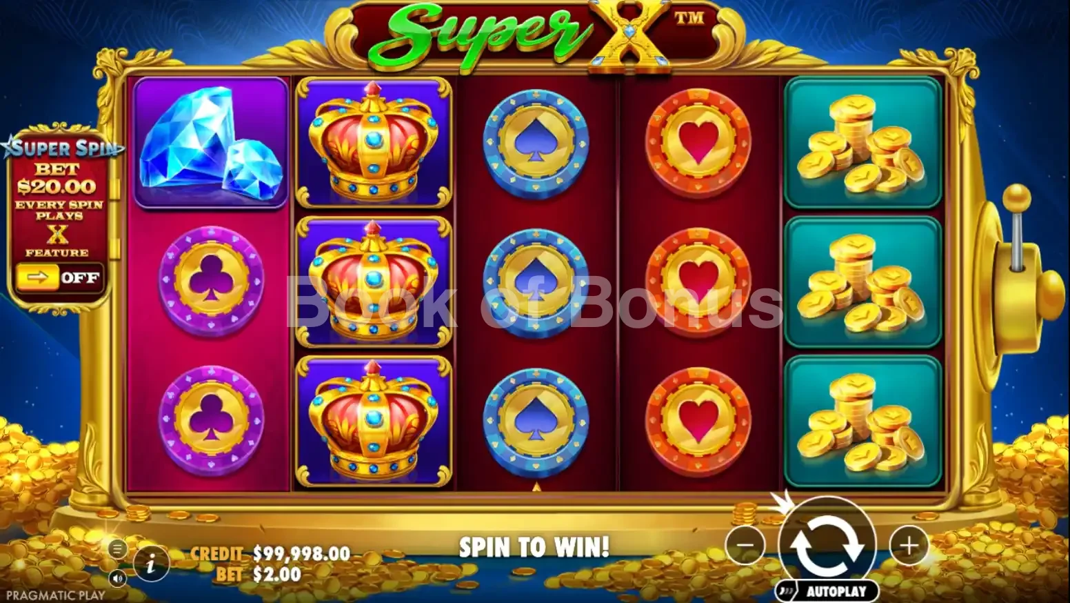 Super X par Pragmatic Play - jeu de base et disposition des rouleaux