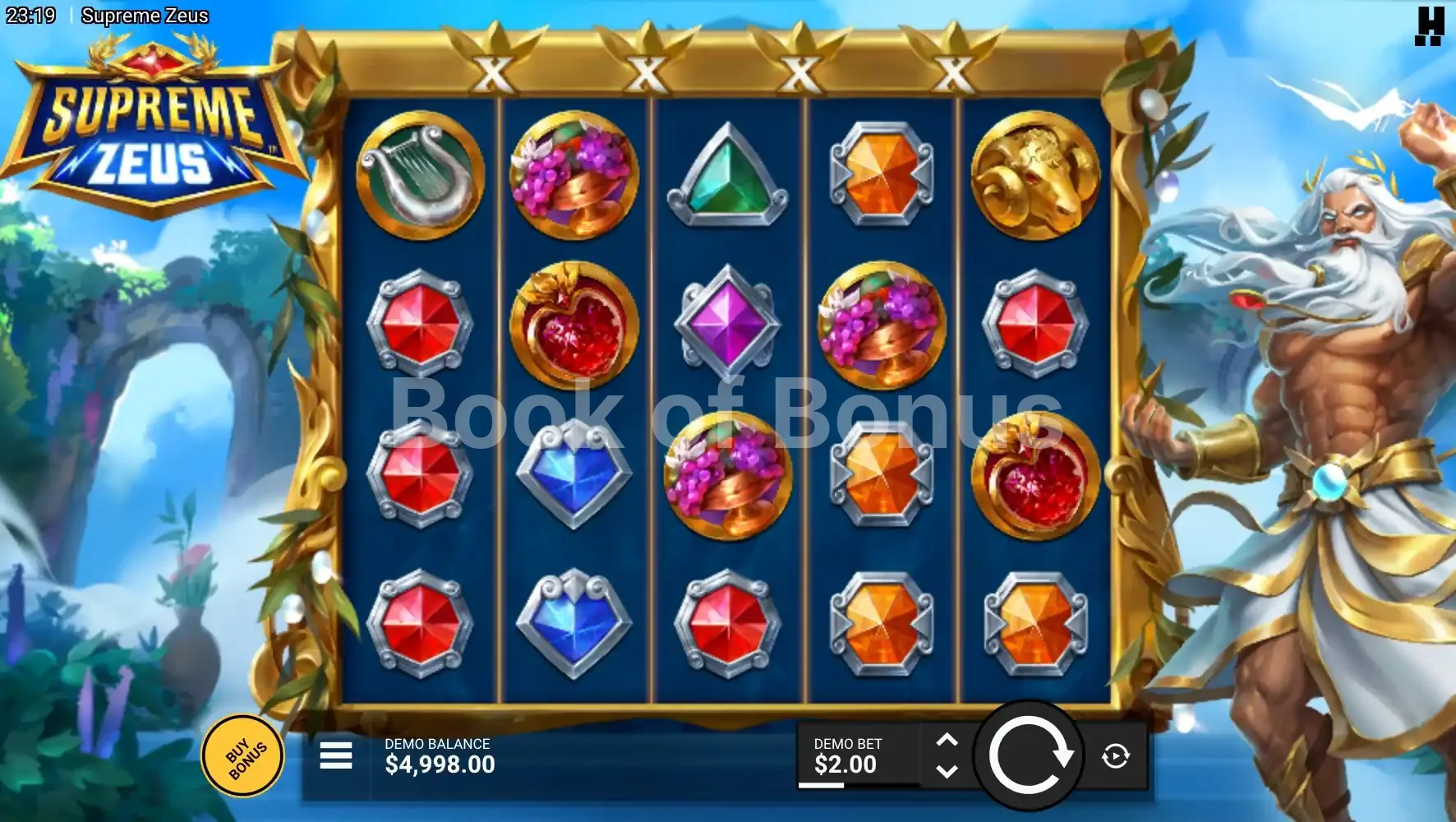 Supreme Zeus par Hacksaw Gaming - jeu de base et disposition des rouleaux