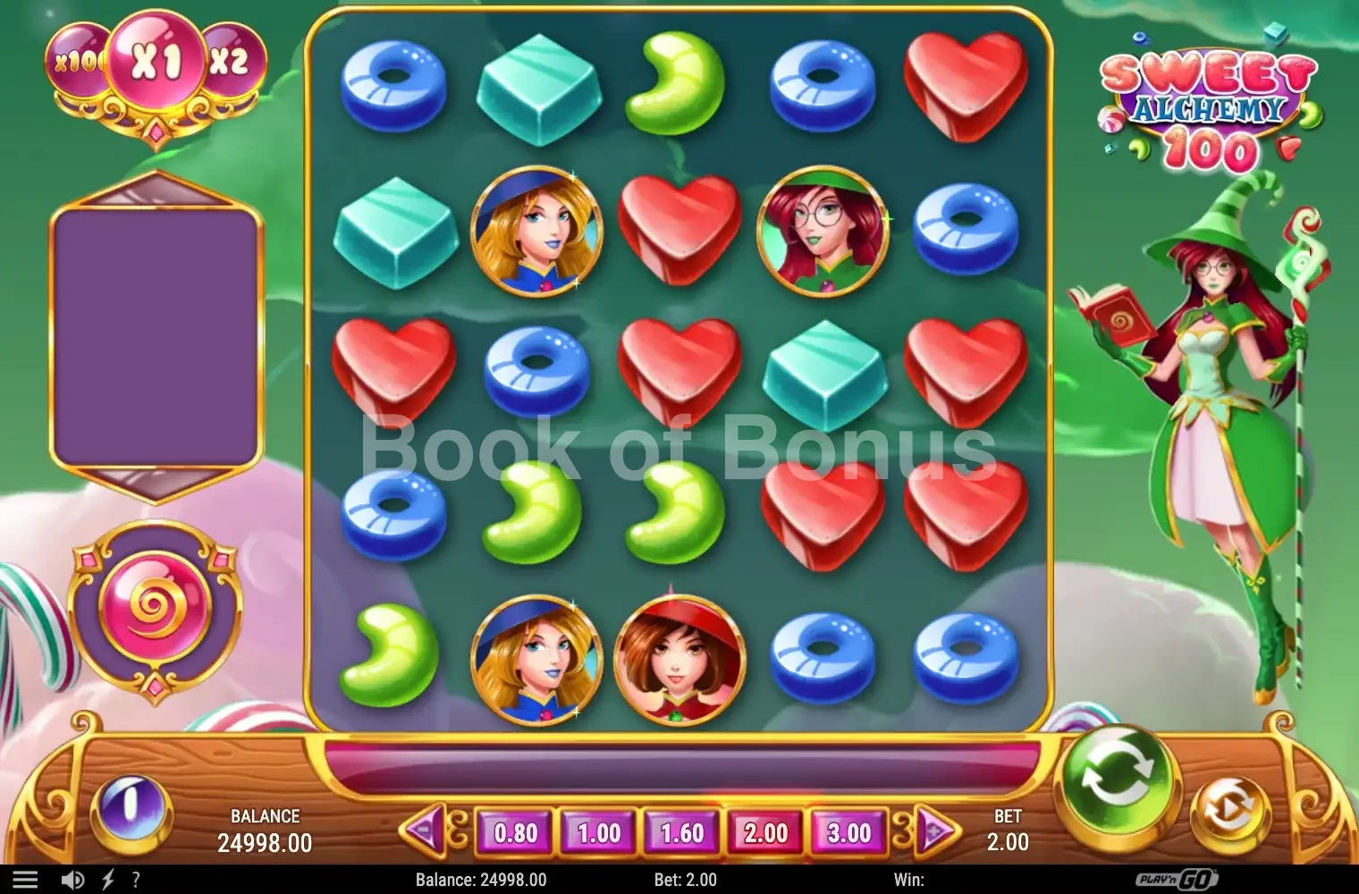 Sweet Alchemy 100 par Play'n GO - jeu de base et disposition des rouleaux