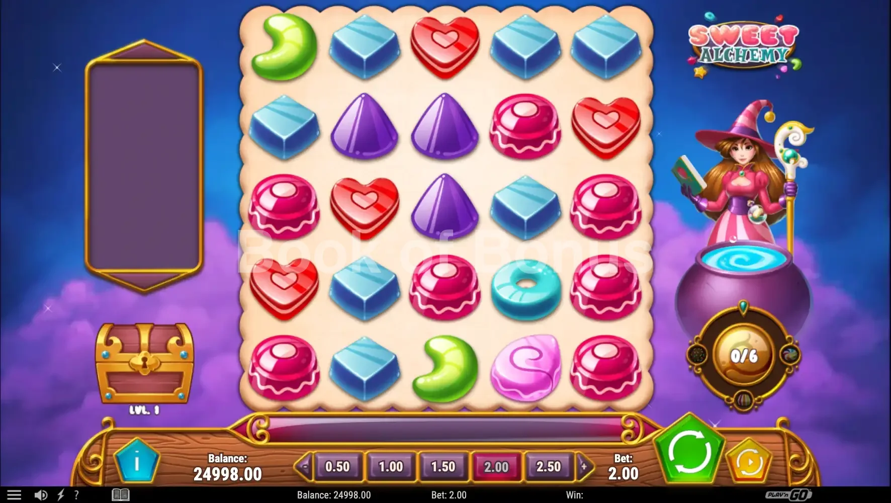 Sweet Alchemy par Play'n GO - jeu de base et disposition des rouleaux