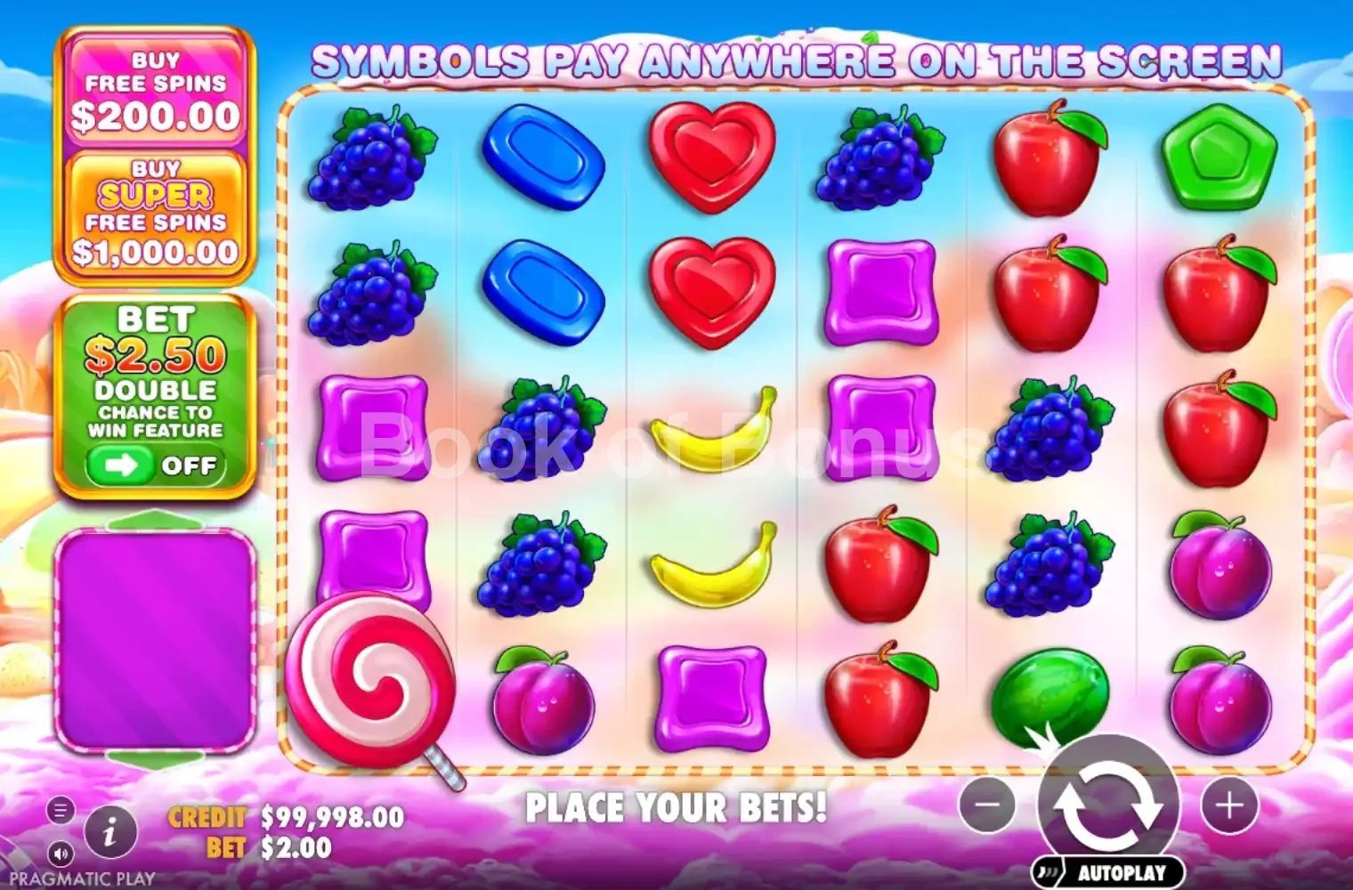 Sweet Bonanza 1000 par Pragmatic Play - jeu de base et disposition des rouleaux