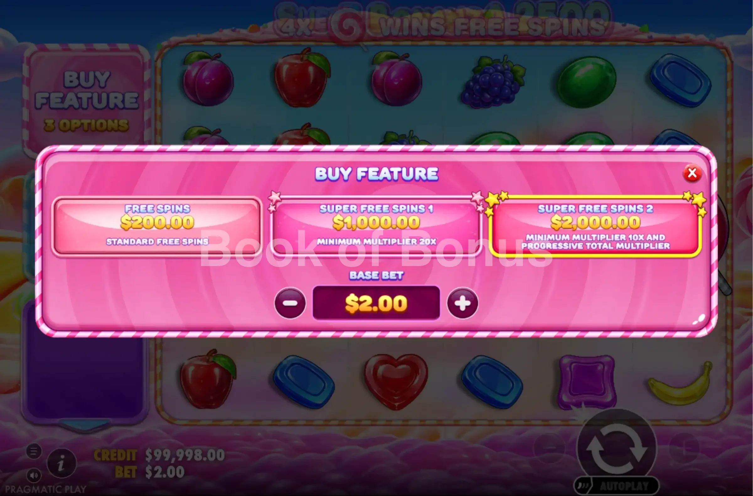 Achat de bonus Sweet Bonanza 2500