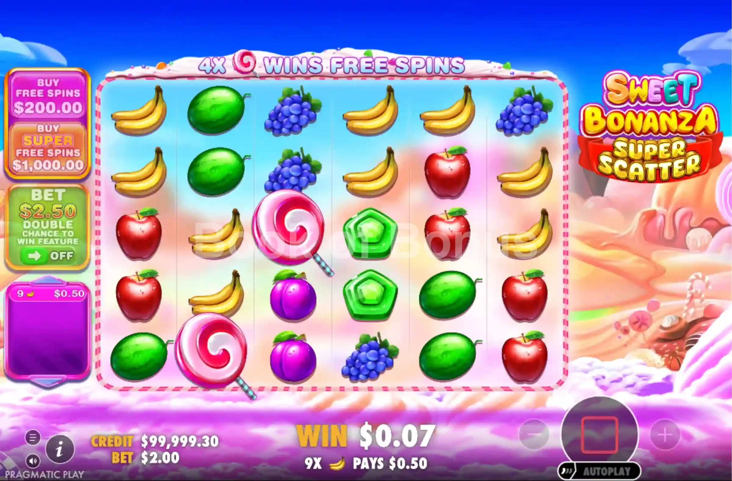 Sweet Bonanza Super Scatter par Pragmatic Play - jeu de base et disposition des rouleaux