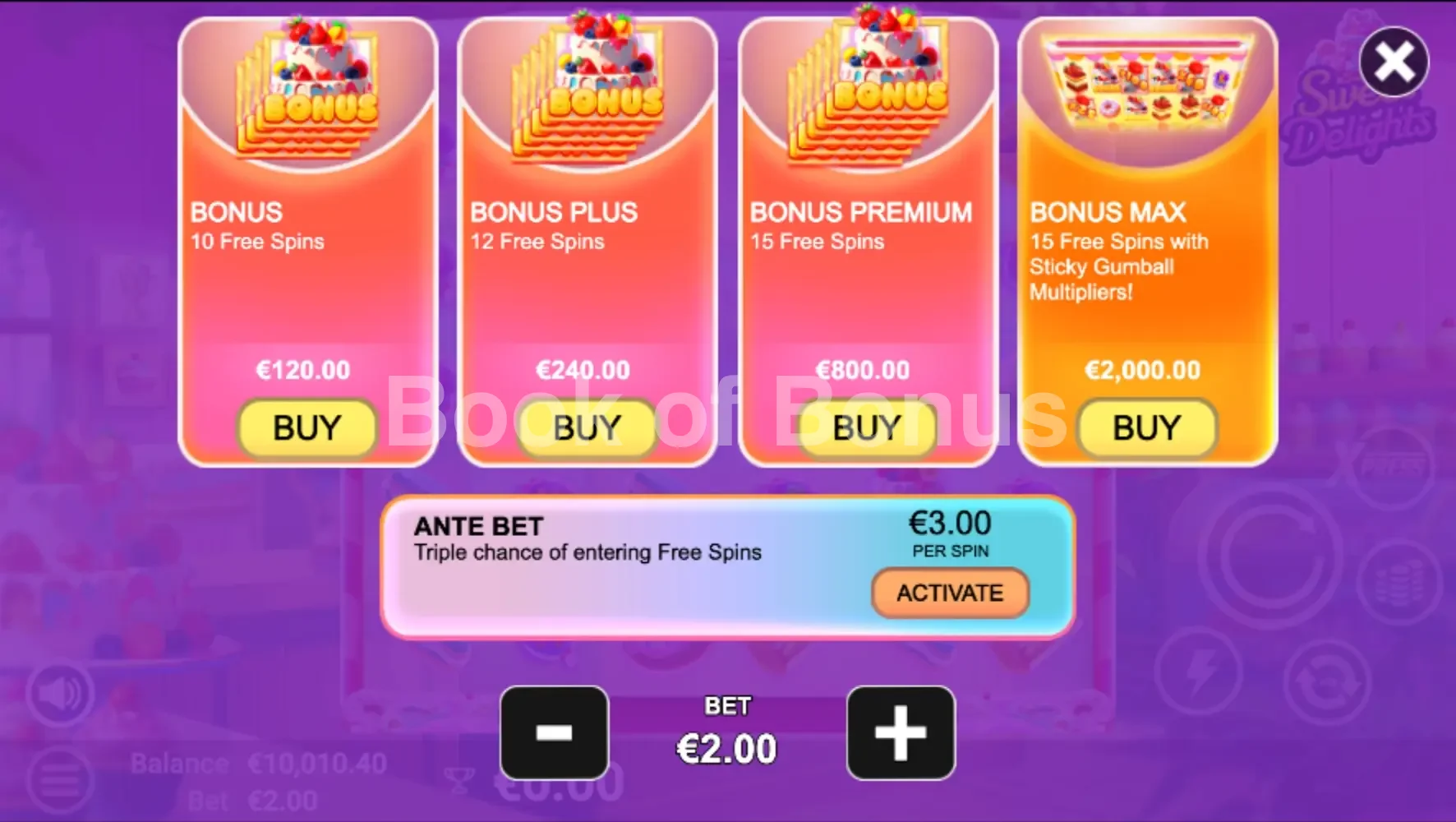 Sweet Delights par Avatar UX - menu d'achat de bonus et options