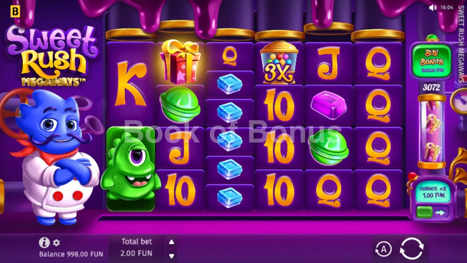 Sweet Rush Megaways par BGaming - jeu de base et disposition des rouleaux
