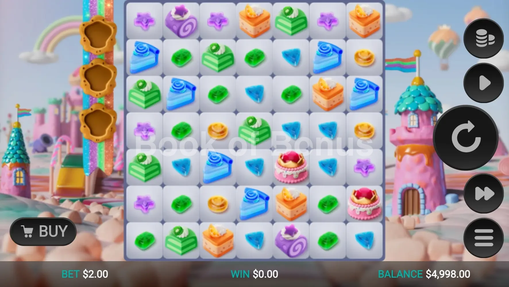 Sweetopia Royale par Relax Gaming - jeu de base et disposition des rouleaux